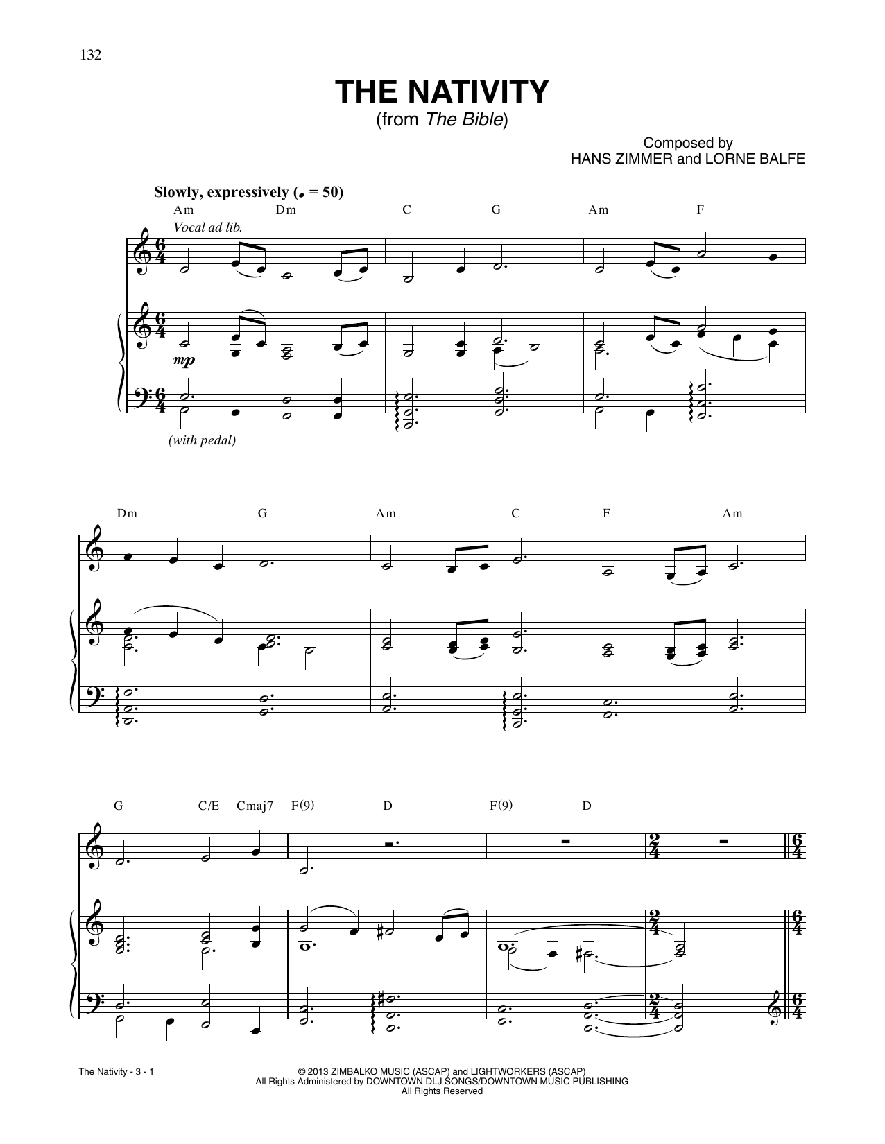 Hans Zimmer The Nativity (from The Bible) sheet music notes and chords arranged for Piano Solo