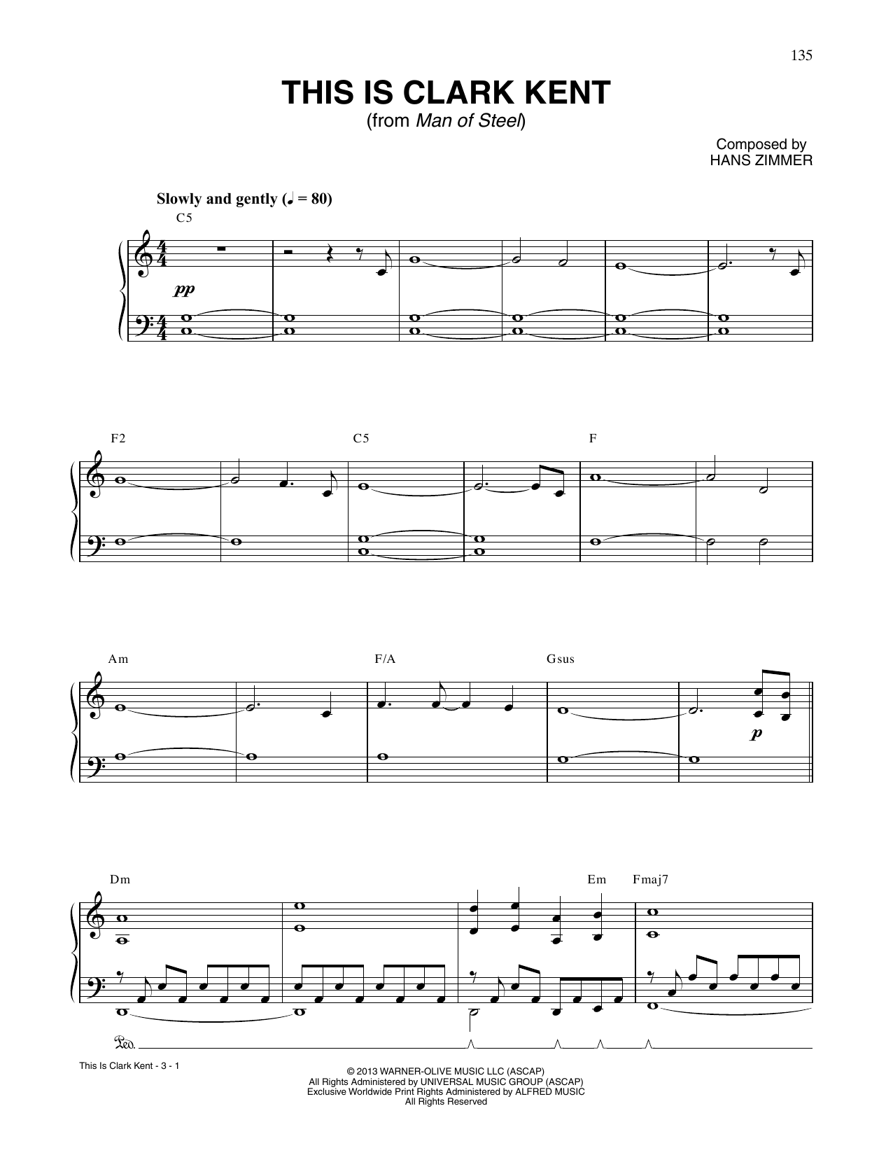 Hans Zimmer This Is Clark Kent (from Man Of Steel) sheet music notes and chords arranged for Piano Solo