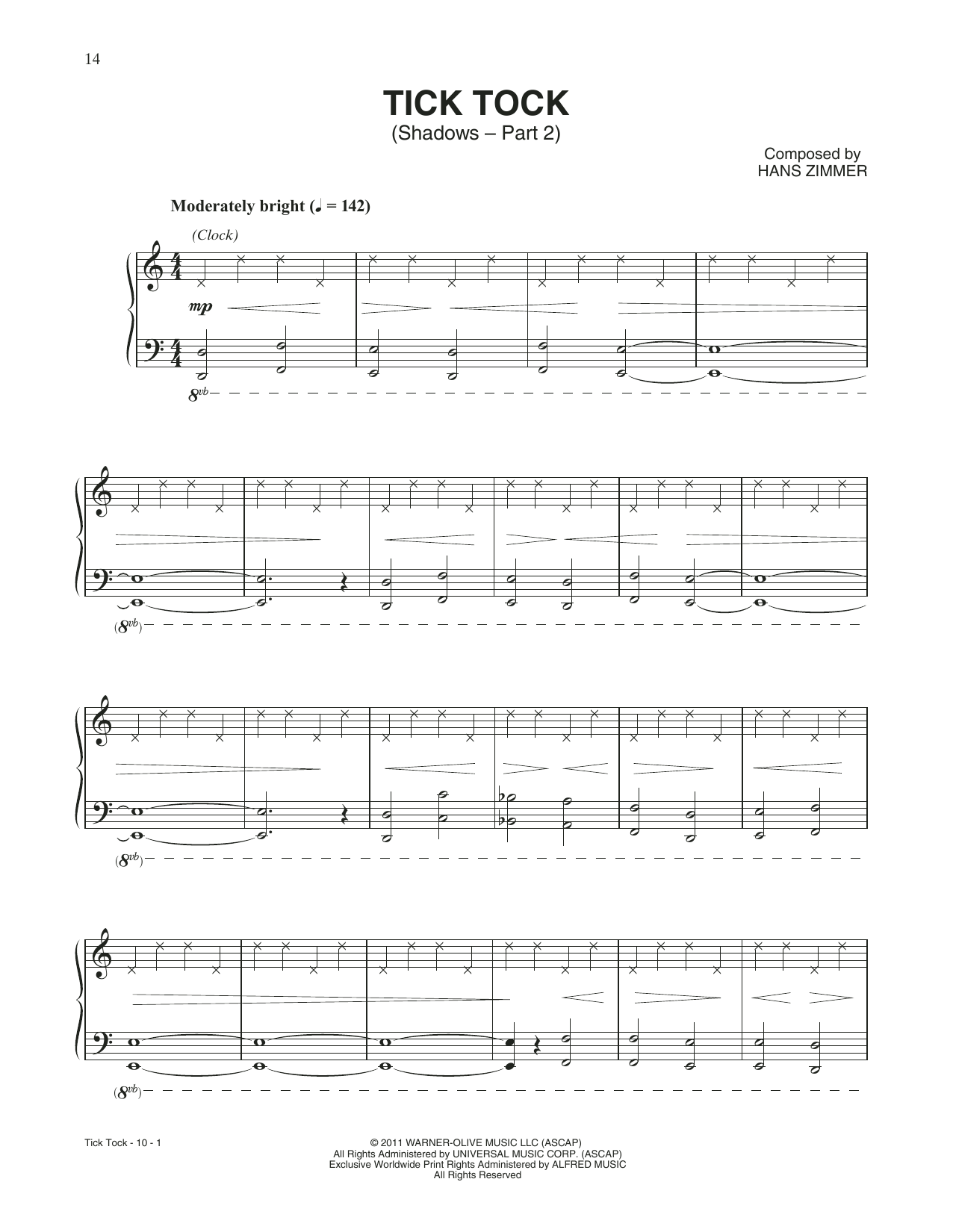 Hans Zimmer Tick Tock - Shadows: Pt. 2 (from Sherlock Holmes: A Game Of Shadows) sheet music notes and chords arranged for Piano Solo