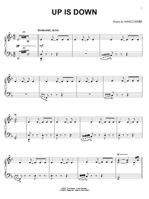 Hans Zimmer Up Is Down (from Pirates Of The Caribbean: At World's End) sheet music notes and chords arranged for 5-Finger Piano