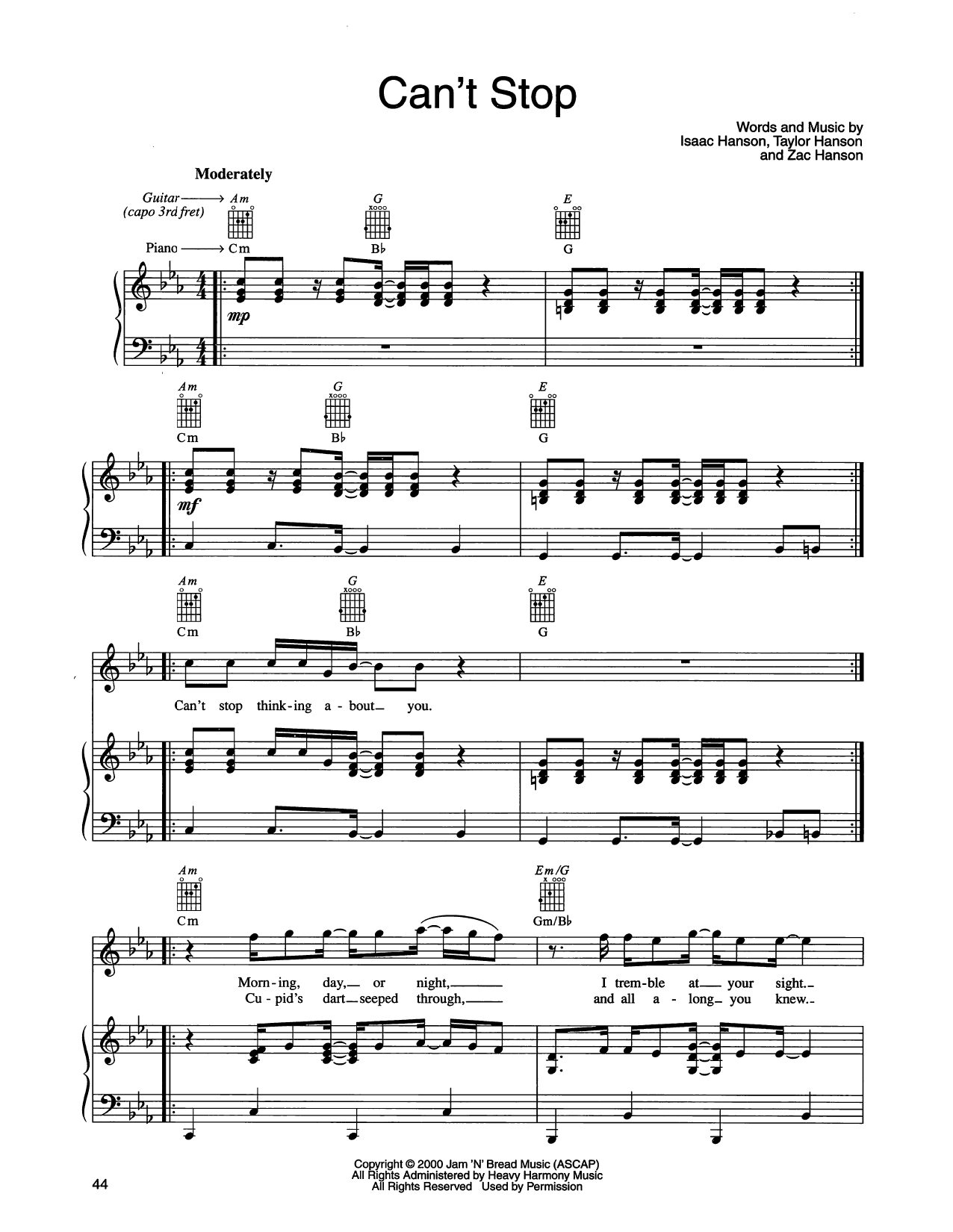 Hanson Can't Stop sheet music notes and chords arranged for Piano, Vocal & Guitar Chords (Right-Hand Melody)