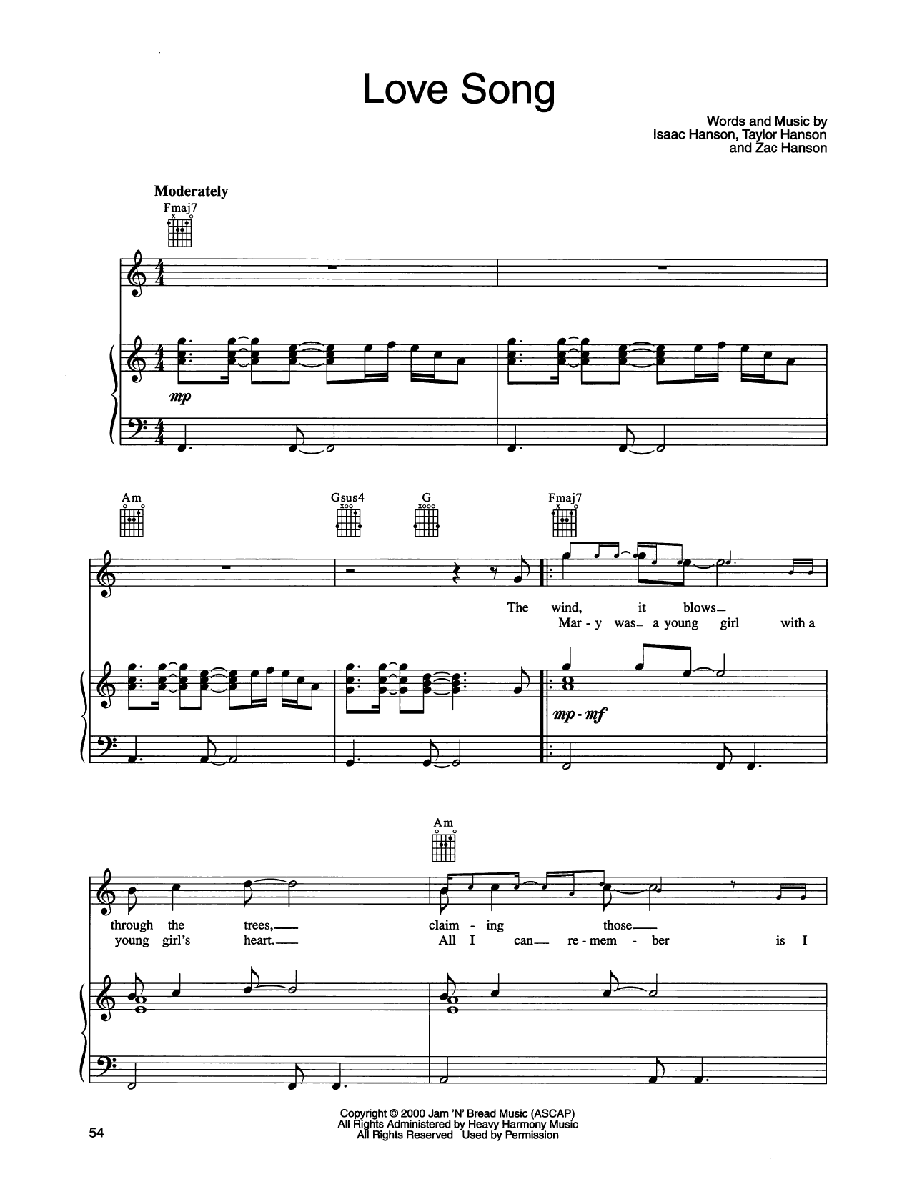 Hanson Love Song sheet music notes and chords arranged for Piano, Vocal & Guitar Chords (Right-Hand Melody)