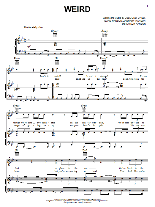 Hanson Weird sheet music notes and chords arranged for Piano, Vocal & Guitar Chords (Right-Hand Melody)
