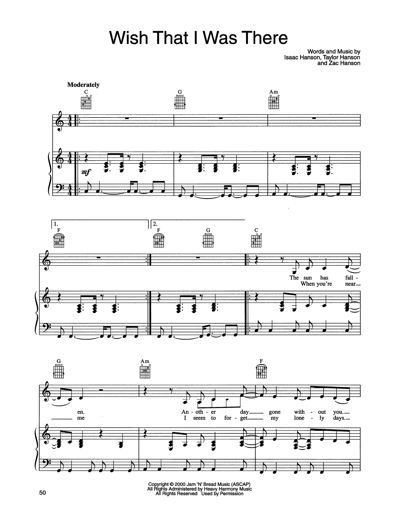 Hanson Wish That I Was There sheet music notes and chords arranged for Piano, Vocal & Guitar Chords (Right-Hand Melody)