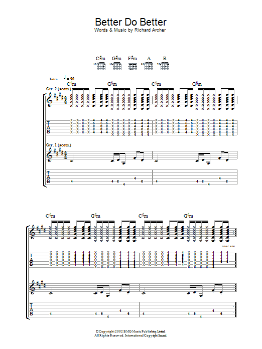 Hard-Fi Better Do Better sheet music notes and chords arranged for Guitar Tab