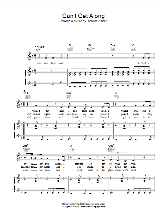 Hard-Fi Can't Get Along (Without You) sheet music notes and chords arranged for Guitar Chords/Lyrics
