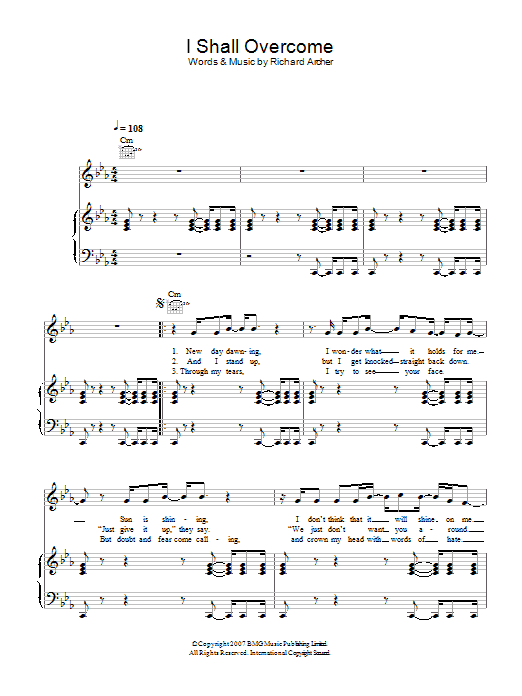 Hard-Fi I Shall Overcome sheet music notes and chords arranged for Piano, Vocal & Guitar Chords