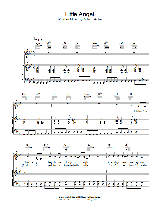 Hard-Fi Little Angel sheet music notes and chords arranged for Piano, Vocal & Guitar Chords