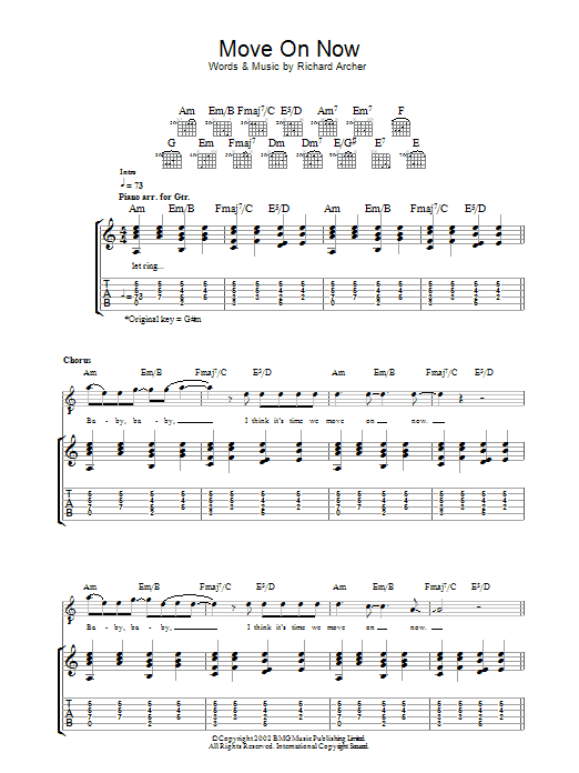 Hard-Fi Move On Now sheet music notes and chords arranged for Guitar Tab