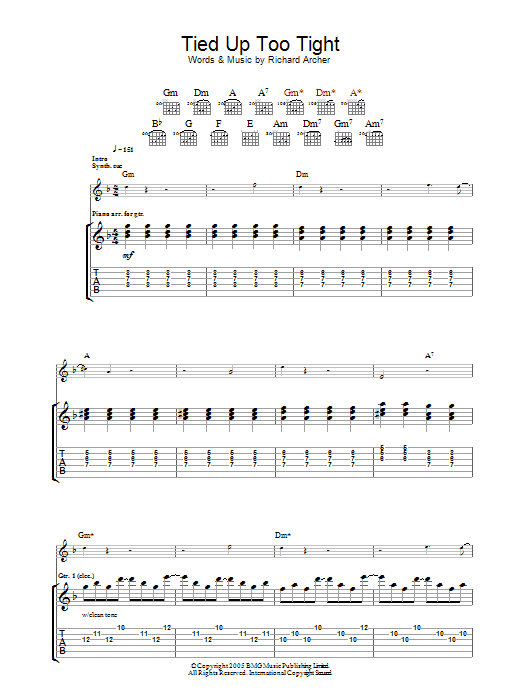 Hard-Fi Tied Up Too Tight sheet music notes and chords arranged for Guitar Tab