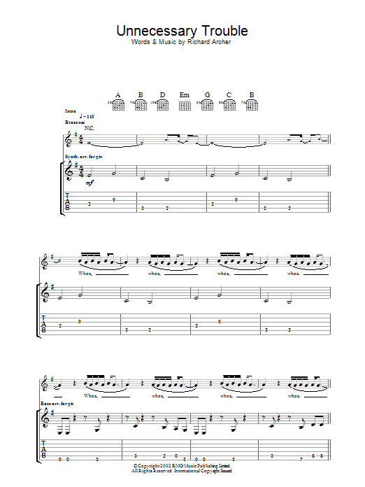Hard-Fi Unnecessary Trouble sheet music notes and chords arranged for Guitar Tab