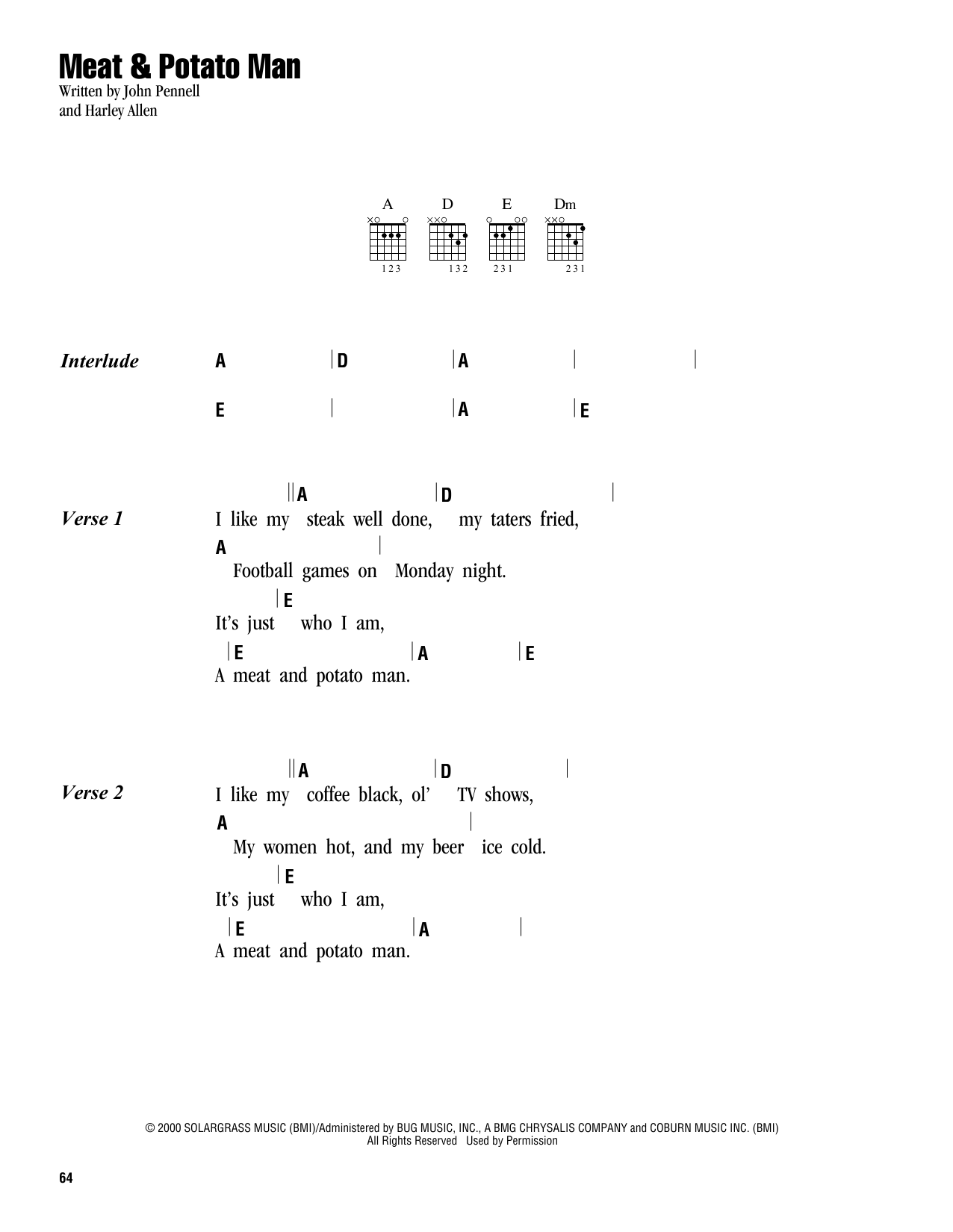 Harley Allen Meat & Potato Man sheet music notes and chords arranged for Guitar Chords/Lyrics