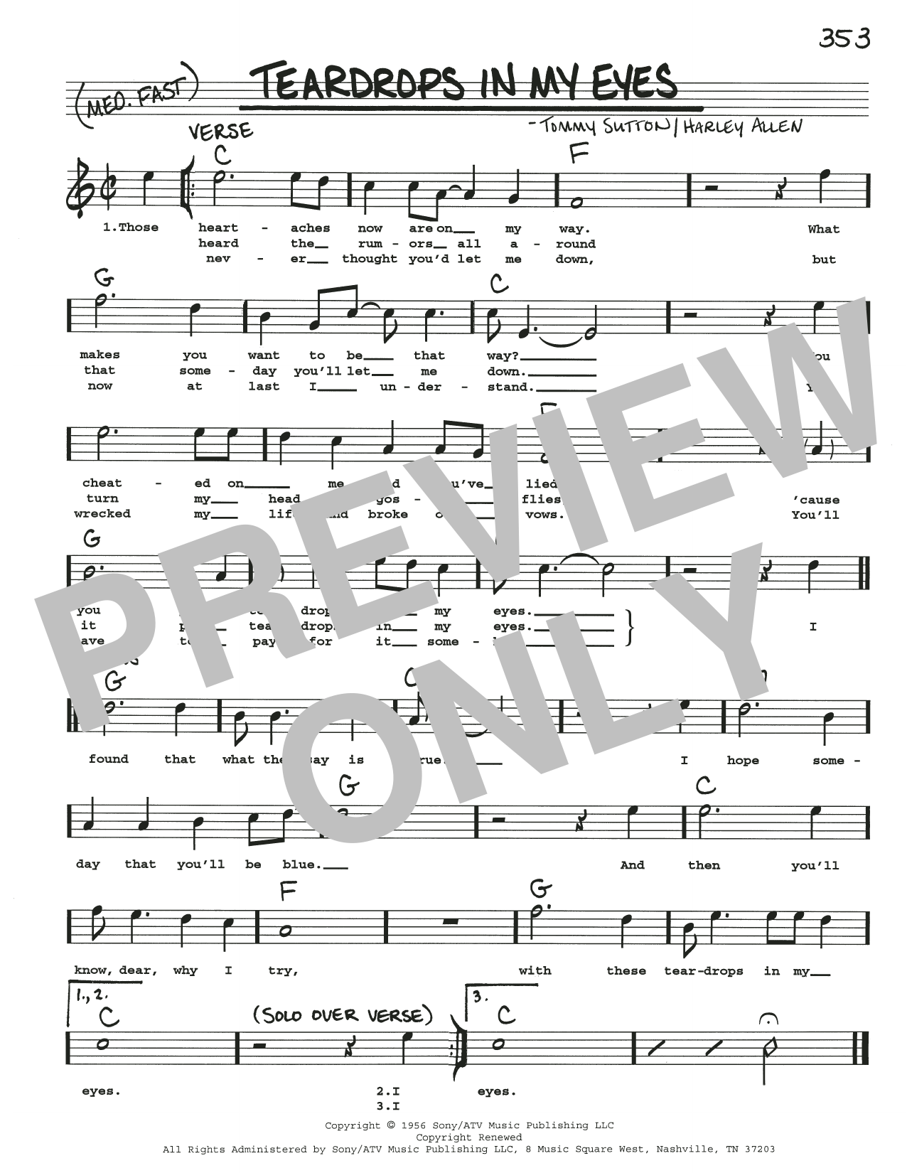 Harley Allen Teardrops In My Eyes sheet music notes and chords arranged for Real Book – Melody, Lyrics & Chords