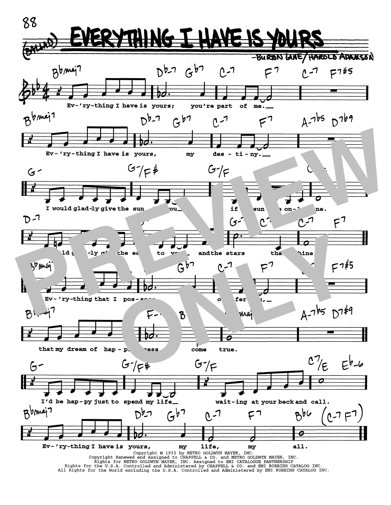 Harold Adamson Everything I Have Is Yours (Low Voice) sheet music notes and chords arranged for Real Book – Melody, Lyrics & Chords