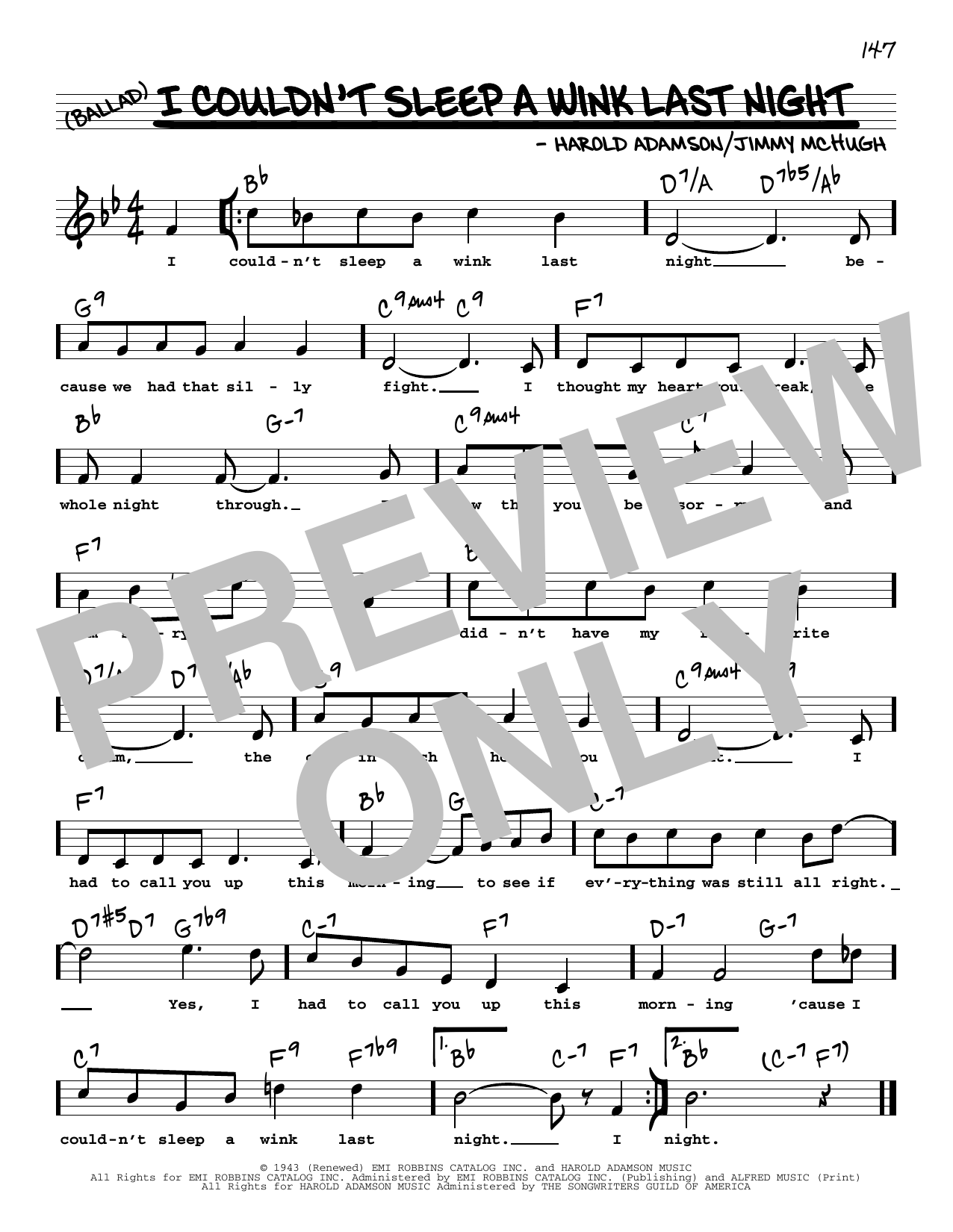 Harold Adamson I Couldn't Sleep A Wink Last Night (High Voice) sheet music notes and chords arranged for Real Book – Melody, Lyrics & Chords