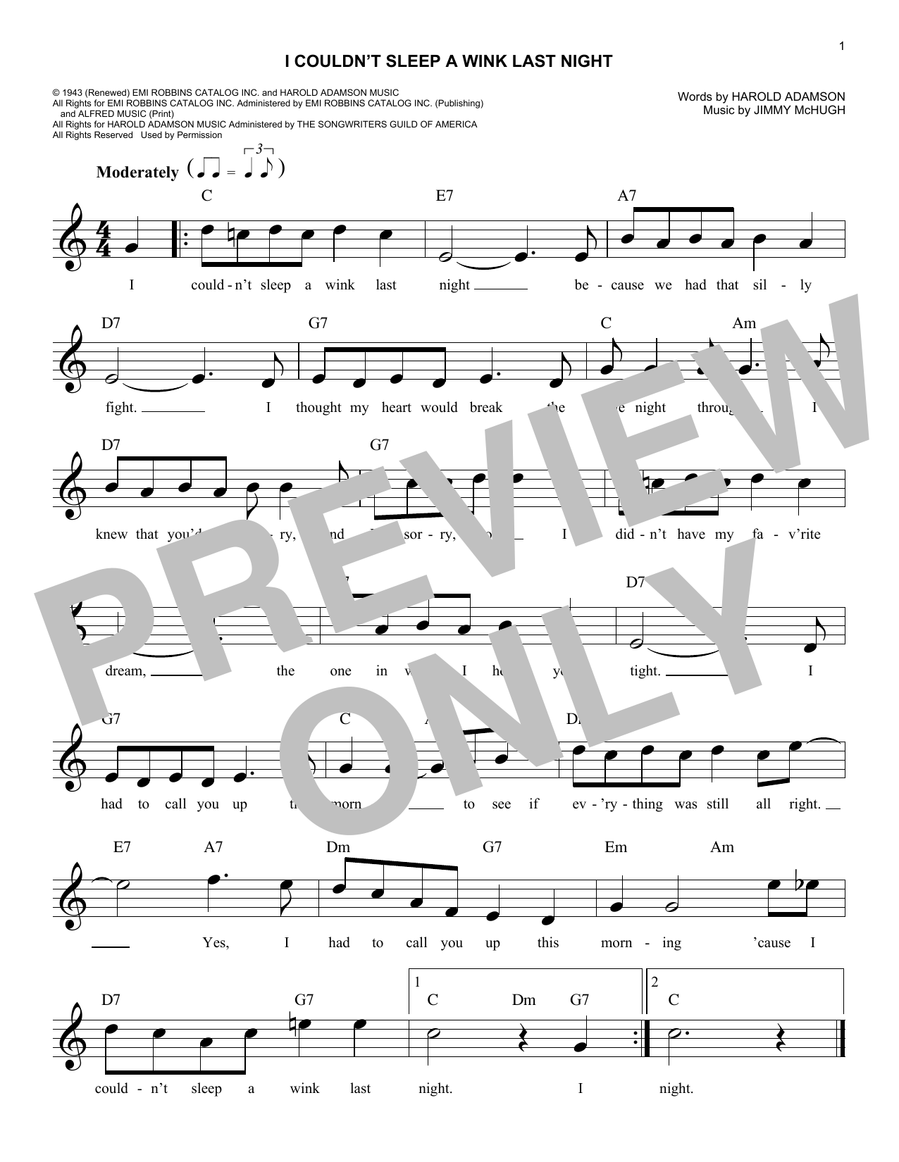 Harold Adamson I Couldn't Sleep A Wink Last Night sheet music notes and chords arranged for Real Book – Melody & Chords
