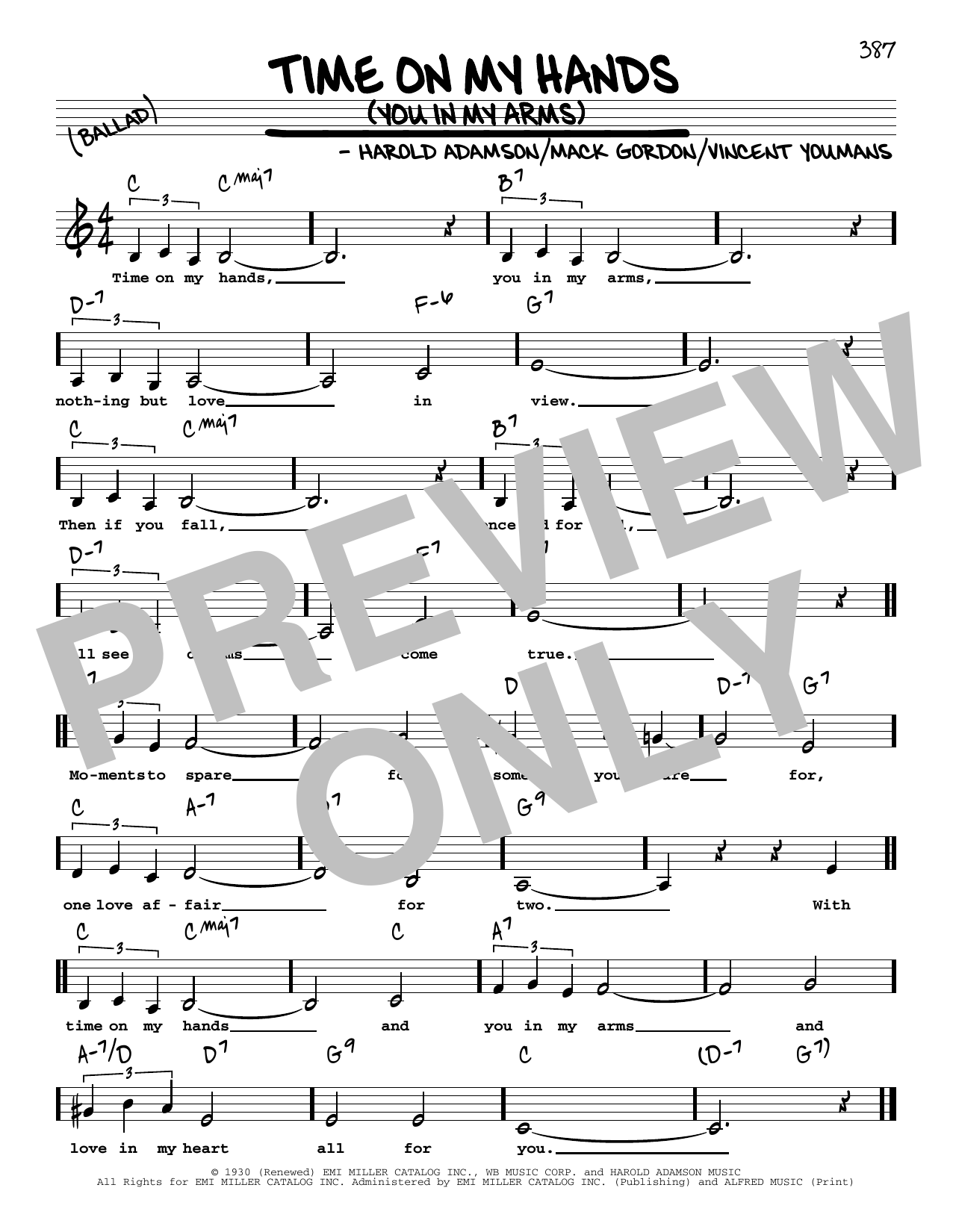 Harold Adamson Time On My Hands (You In My Arms) (Low Voice) sheet music notes and chords arranged for Real Book – Melody, Lyrics & Chords