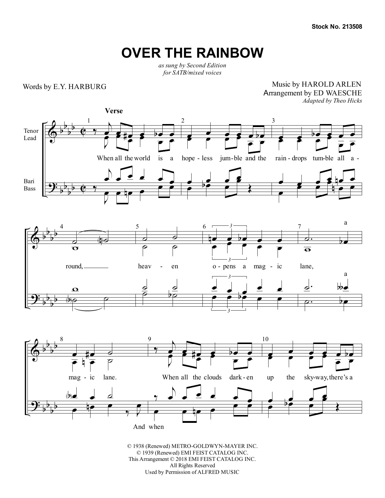 Harold Arlen & E.Y. Harburg Over The Rainbow (arr. Ed Waesche) sheet music notes and chords arranged for SATB Choir