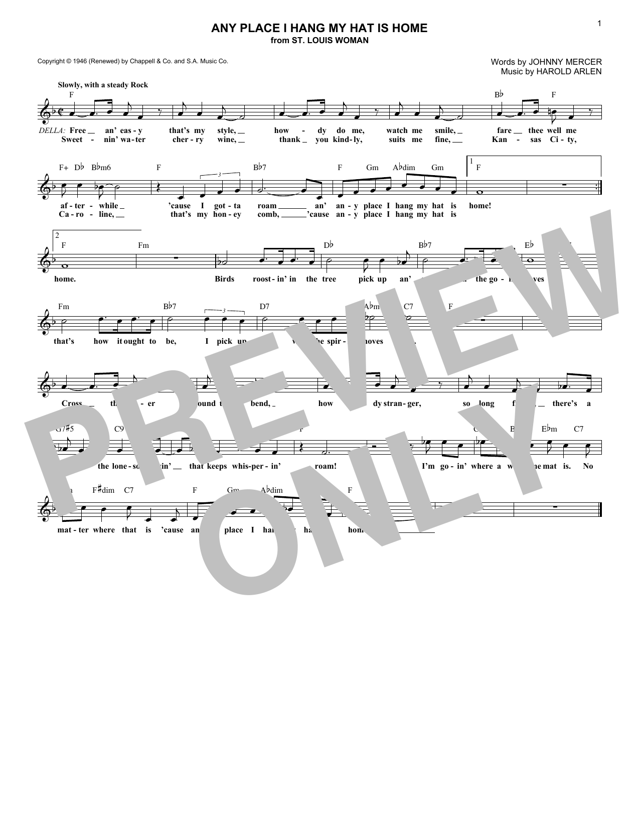 Harold Arlen Any Place I Hang My Hat Is Home sheet music notes and chords arranged for Lead Sheet / Fake Book