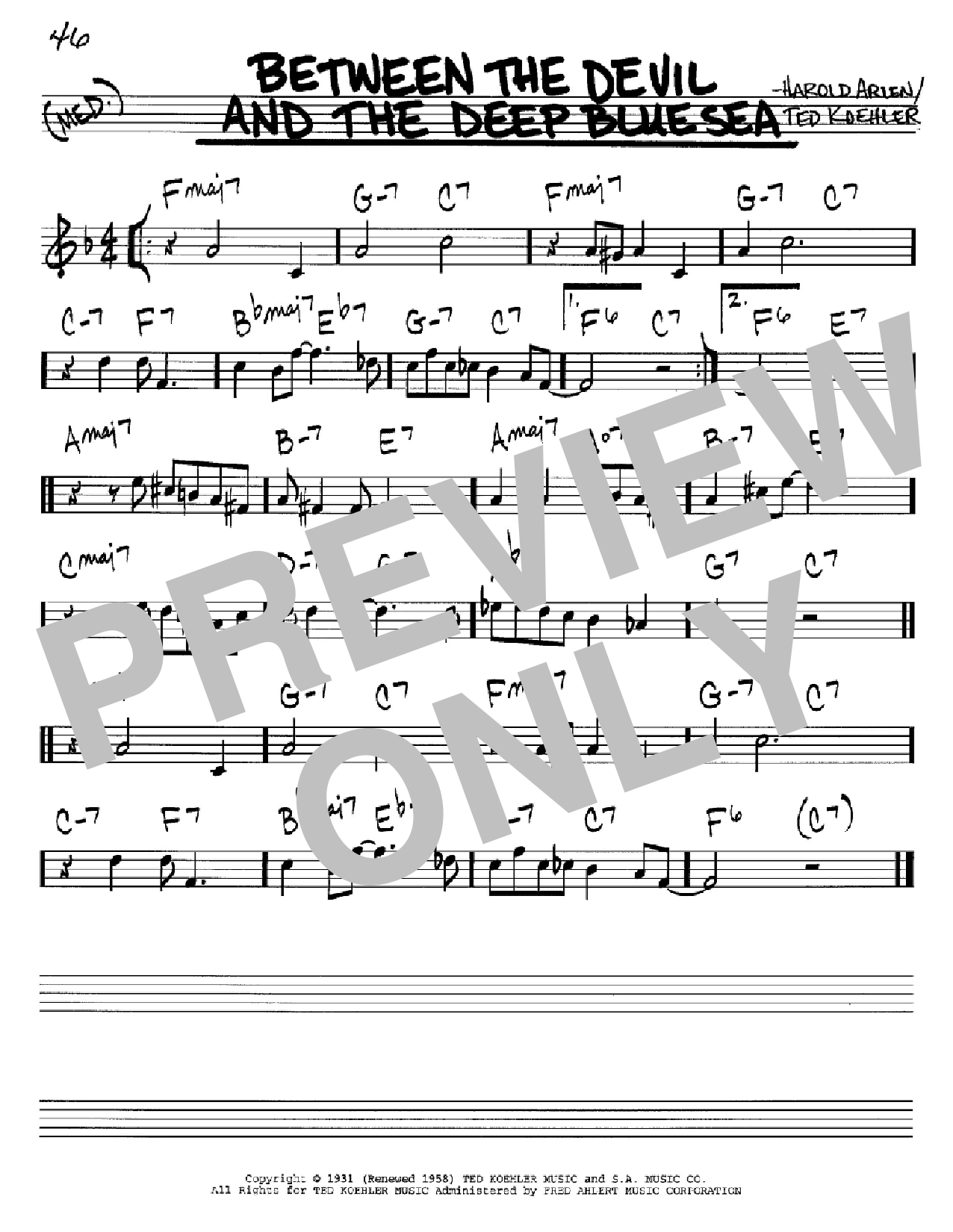 Harold Arlen Between The Devil And The Deep Blue Sea sheet music notes and chords arranged for Piano Solo