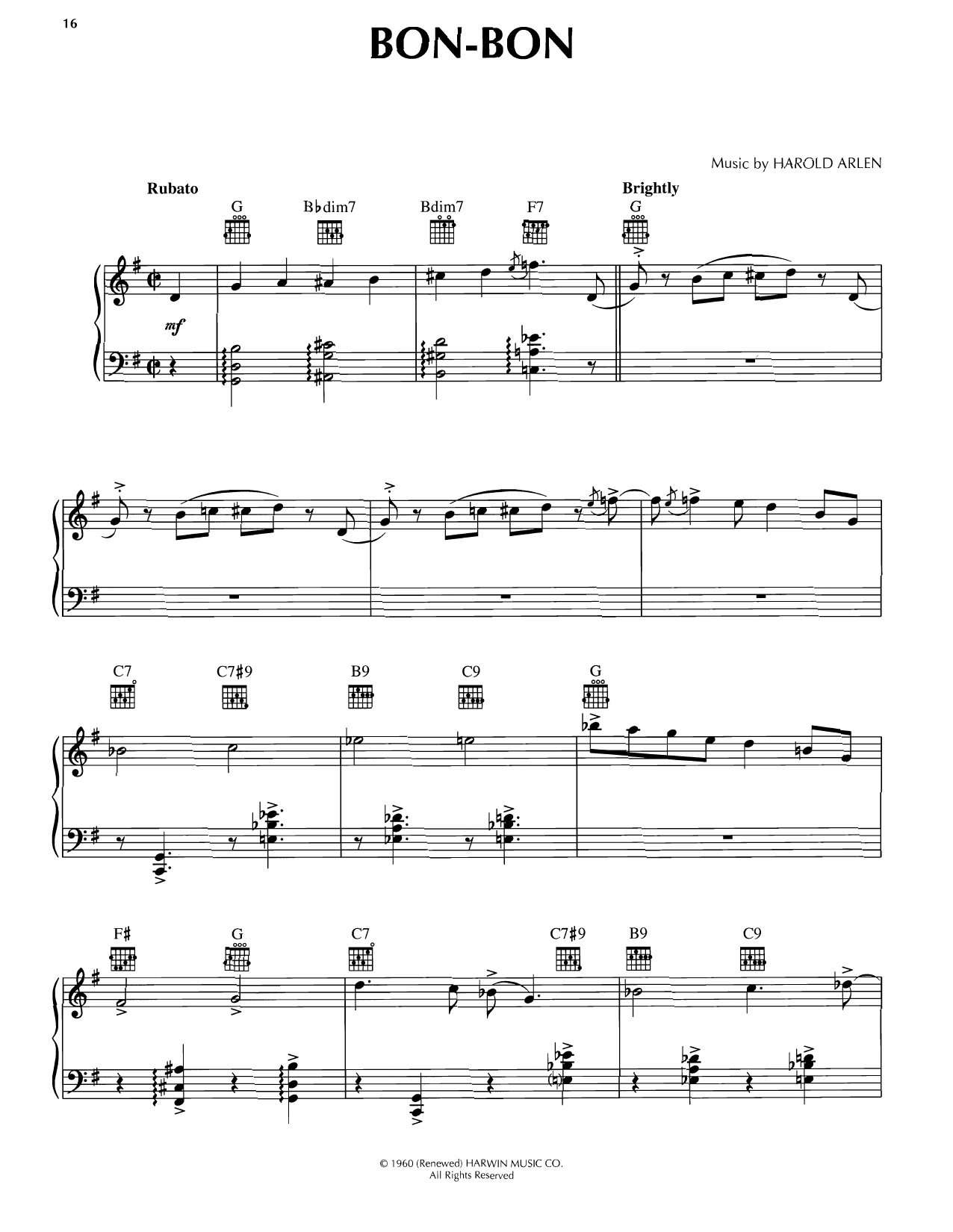 Harold Arlen Bon-Bon sheet music notes and chords arranged for Piano Solo