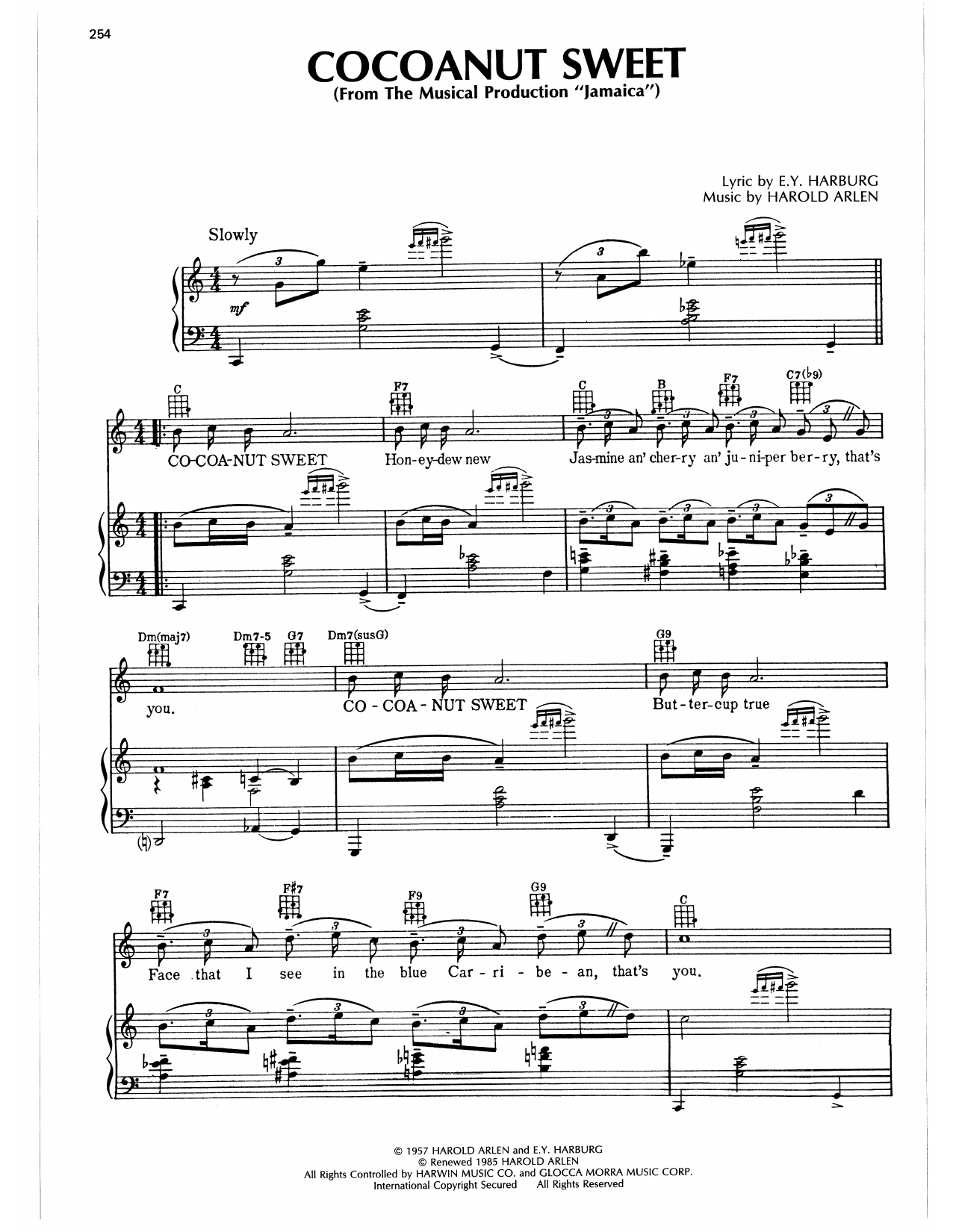 Harold Arlen Cocoanut Sweet sheet music notes and chords arranged for Piano, Vocal & Guitar Chords (Right-Hand Melody)