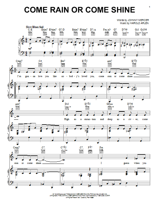 Harold Arlen Come Rain Or Come Shine sheet music notes and chords arranged for Cello Solo