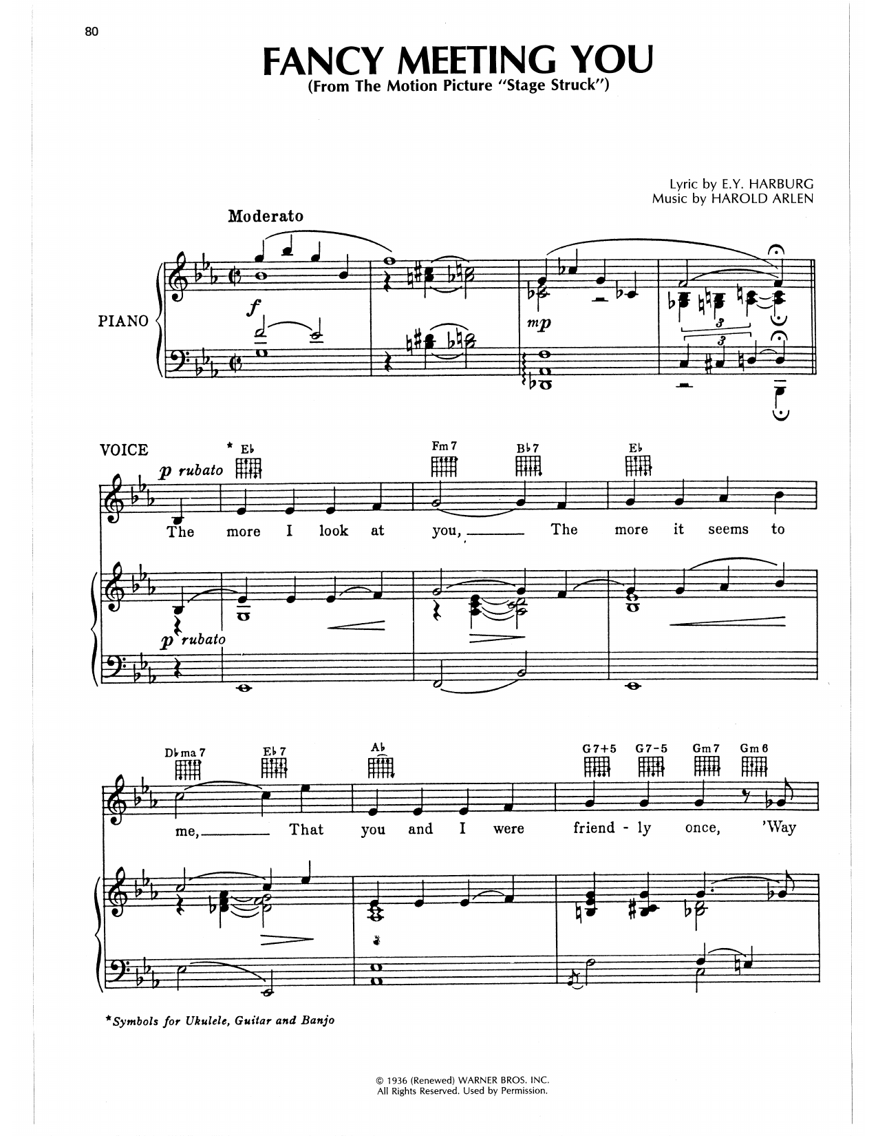 Harold Arlen Fancy Meeting You sheet music notes and chords arranged for Piano, Vocal & Guitar Chords (Right-Hand Melody)
