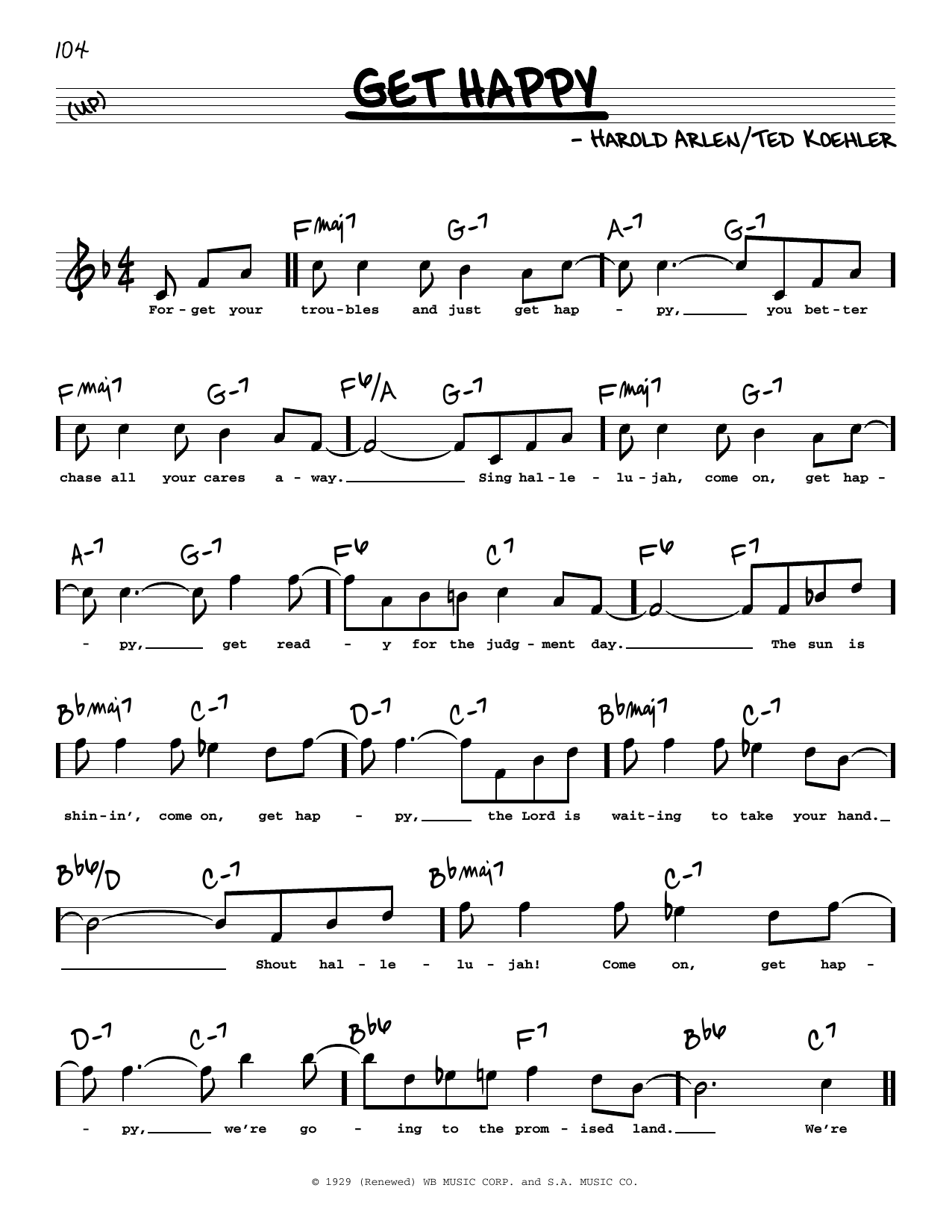 Harold Arlen Get Happy (High Voice) sheet music notes and chords arranged for Real Book – Melody, Lyrics & Chords