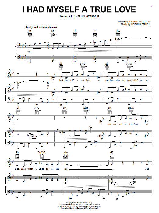 Harold Arlen I Had Myself A True Love sheet music notes and chords arranged for Piano, Vocal & Guitar Chords (Right-Hand Melody)