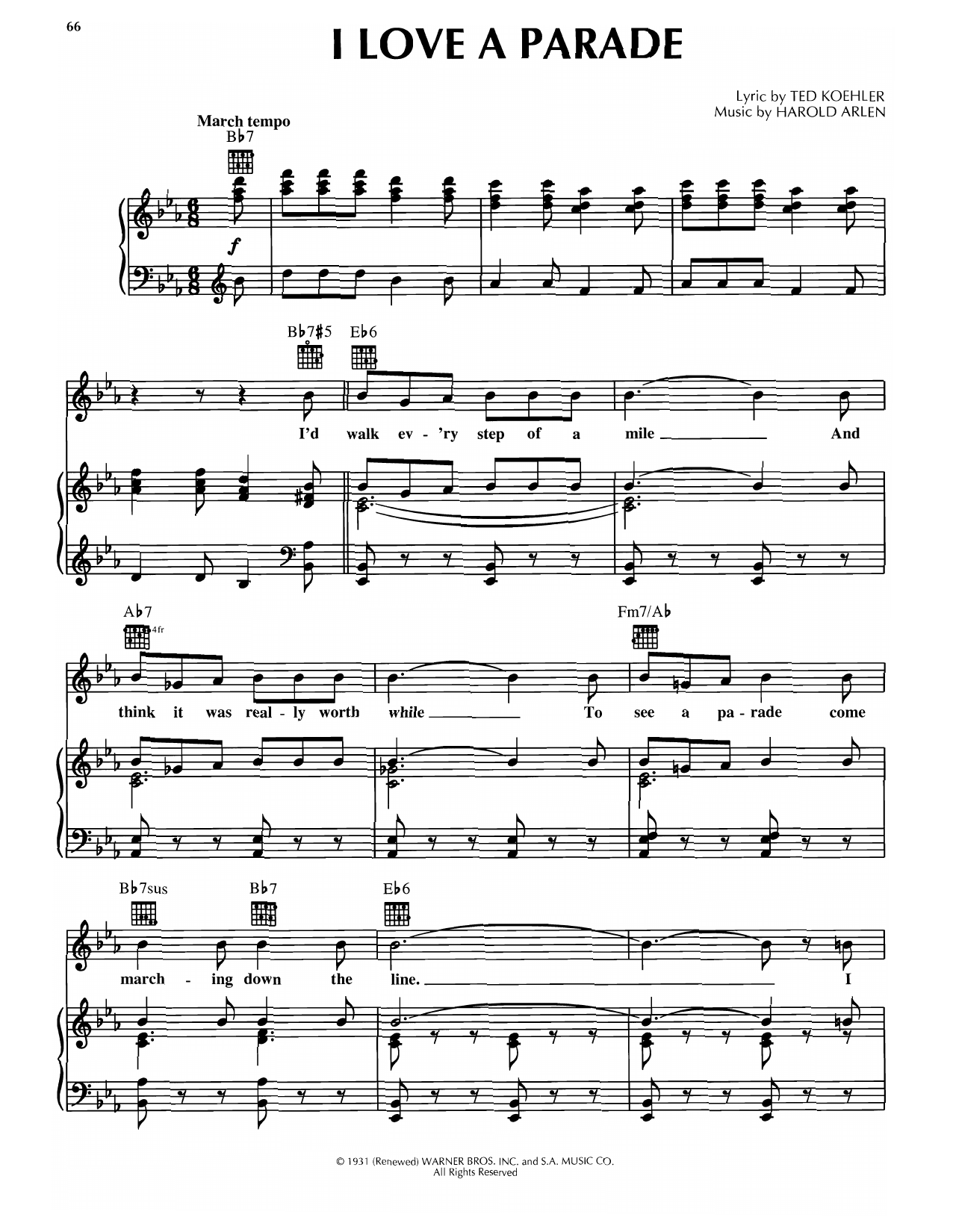 Harold Arlen I Love A Parade sheet music notes and chords arranged for Piano, Vocal & Guitar Chords (Right-Hand Melody)