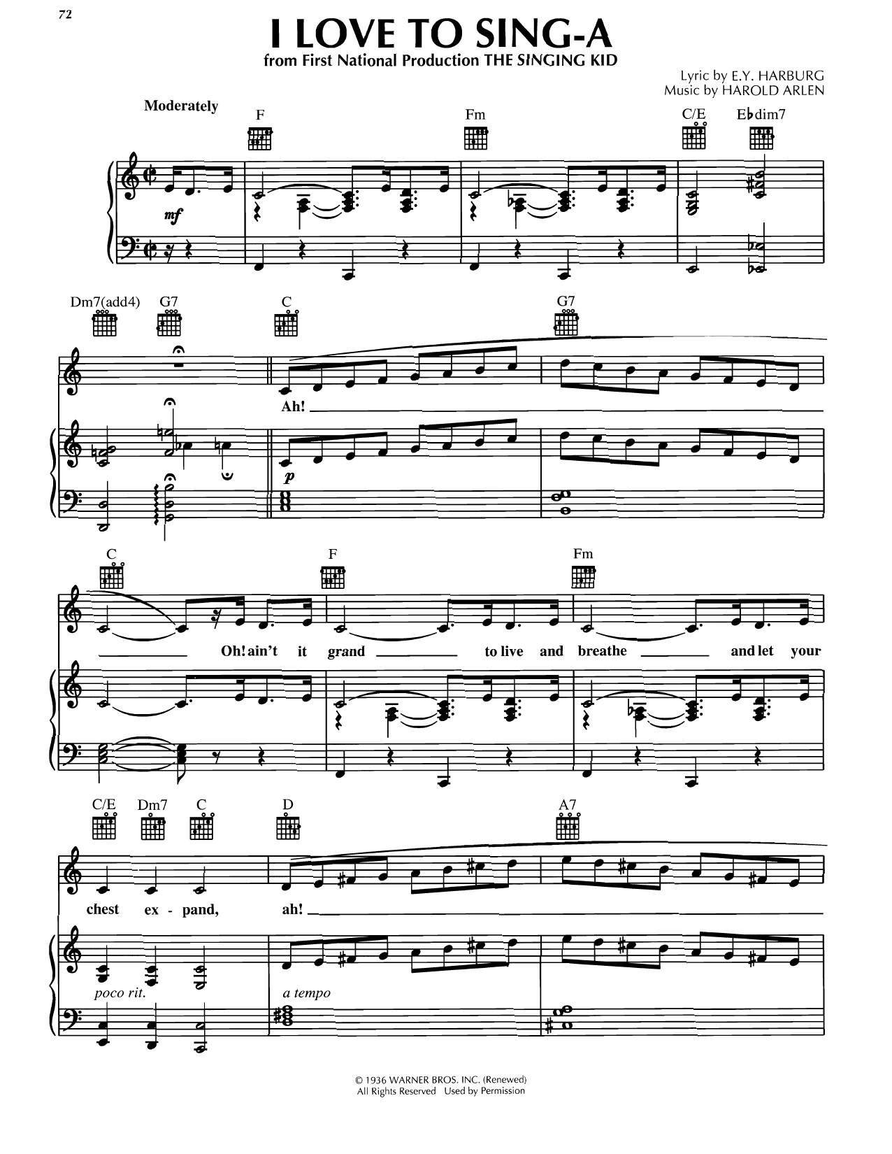Harold Arlen I Love To Sing-a sheet music notes and chords arranged for Piano, Vocal & Guitar Chords (Right-Hand Melody)