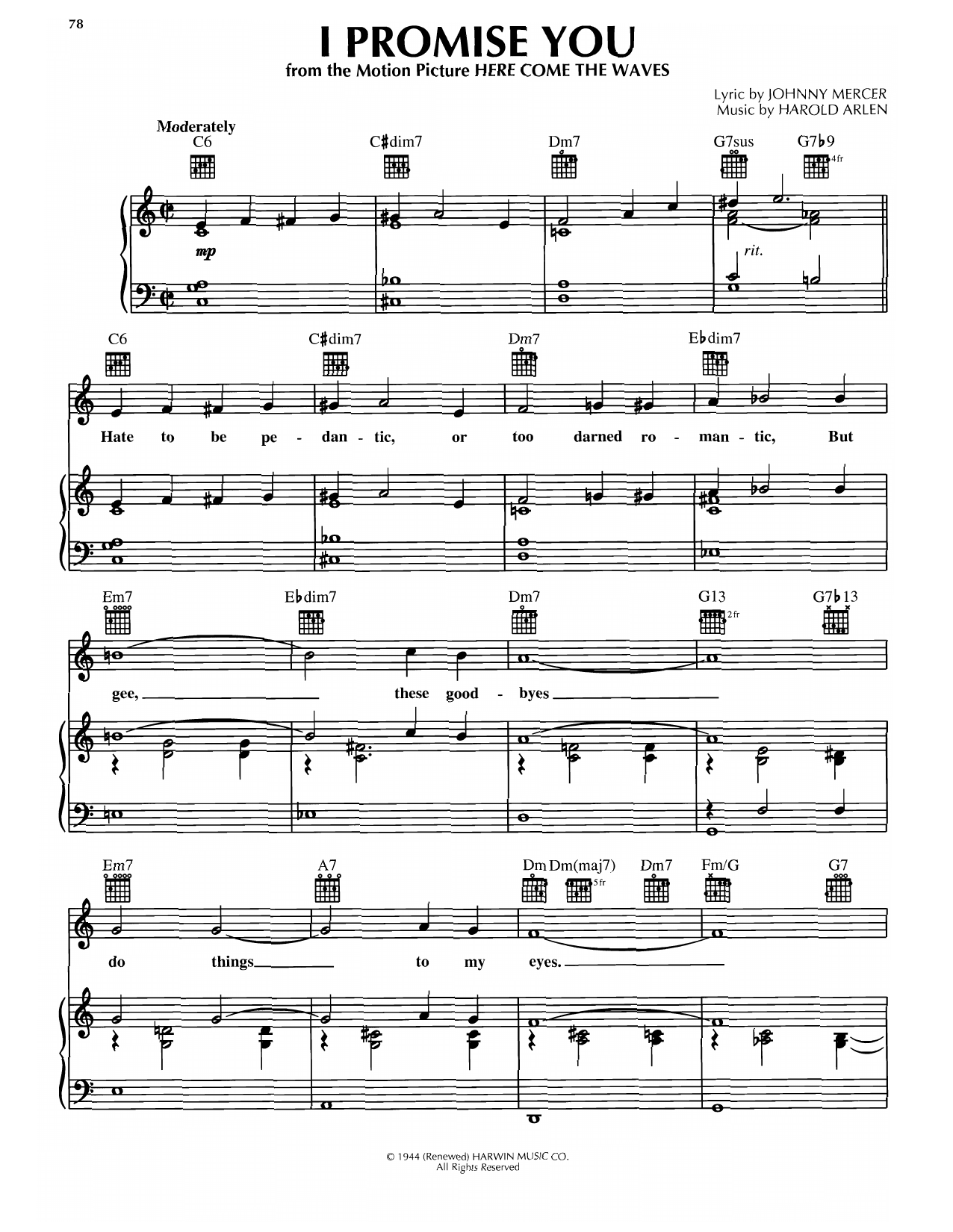 Harold Arlen I Promise You sheet music notes and chords arranged for Piano, Vocal & Guitar Chords (Right-Hand Melody)