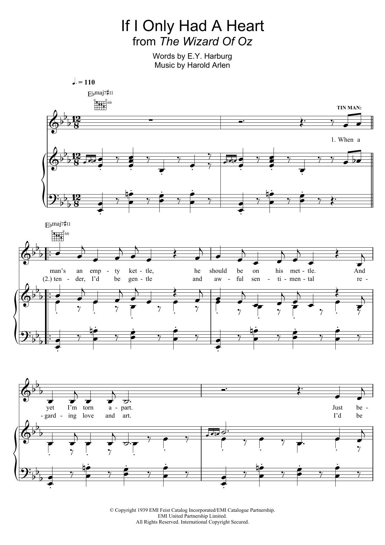 Harold Arlen If I Only Had A Heart (from 'The Wizard Of Oz') sheet music notes and chords arranged for Piano, Vocal & Guitar Chords