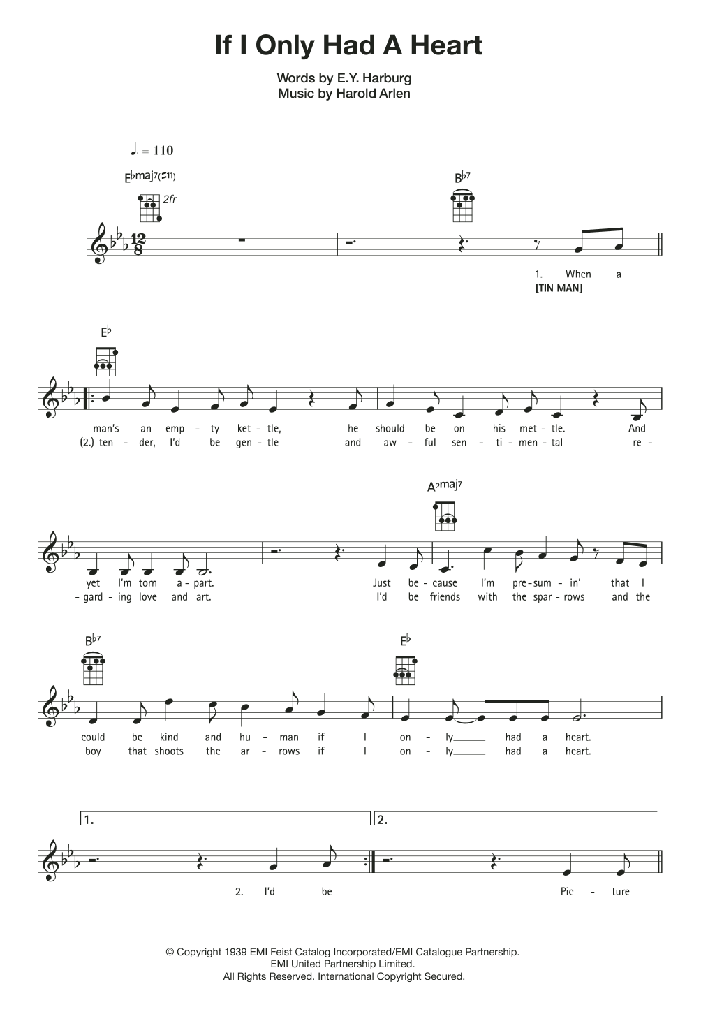 Harold Arlen If I Only Had A Heart sheet music notes and chords arranged for Easy Piano