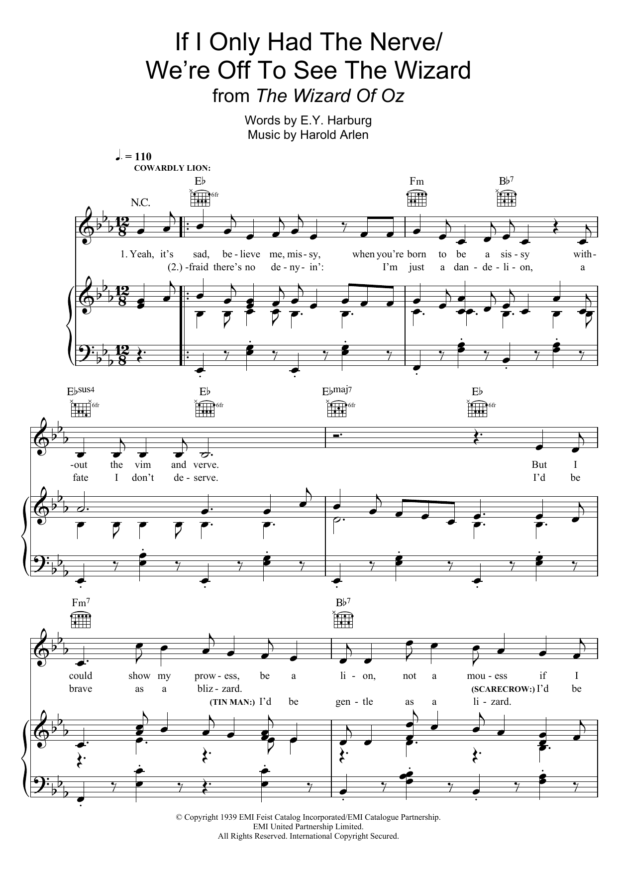 Harold Arlen If I Only Had The Nerve/We're Off To See The Wizard (from 'The Wizard Of Oz') sheet music notes and chords arranged for Piano, Vocal & Guitar Chords