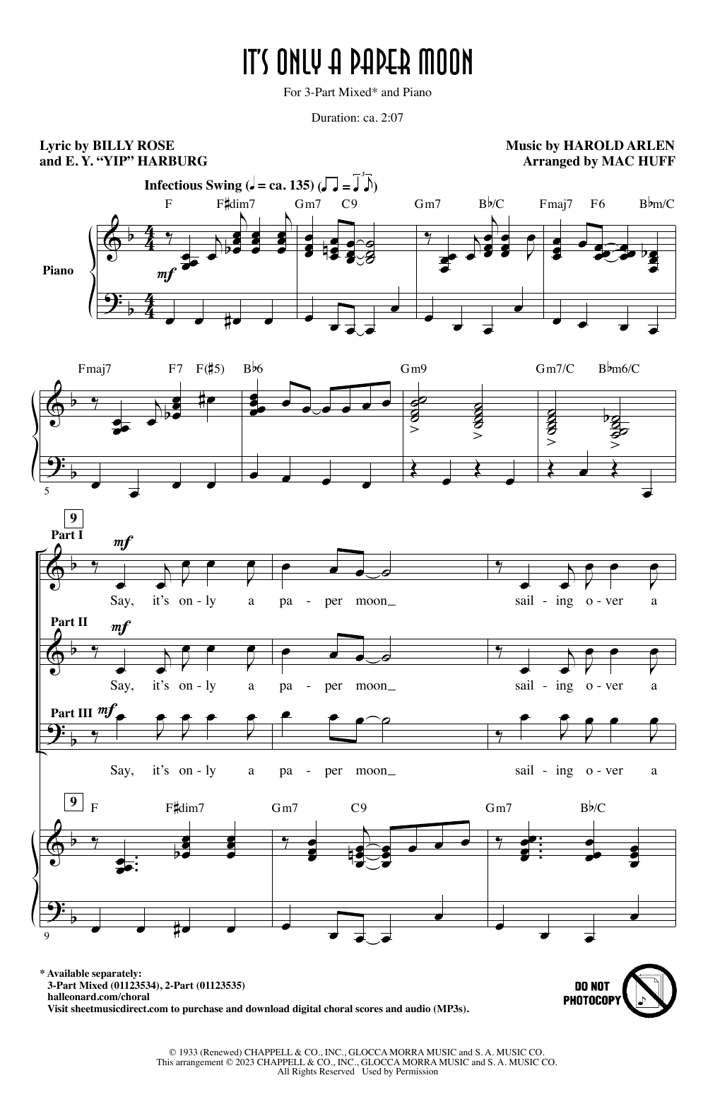 Harold Arlen It's Only A Paper Moon (arr. Mac Huff) sheet music notes and chords arranged for 3-Part Mixed Choir