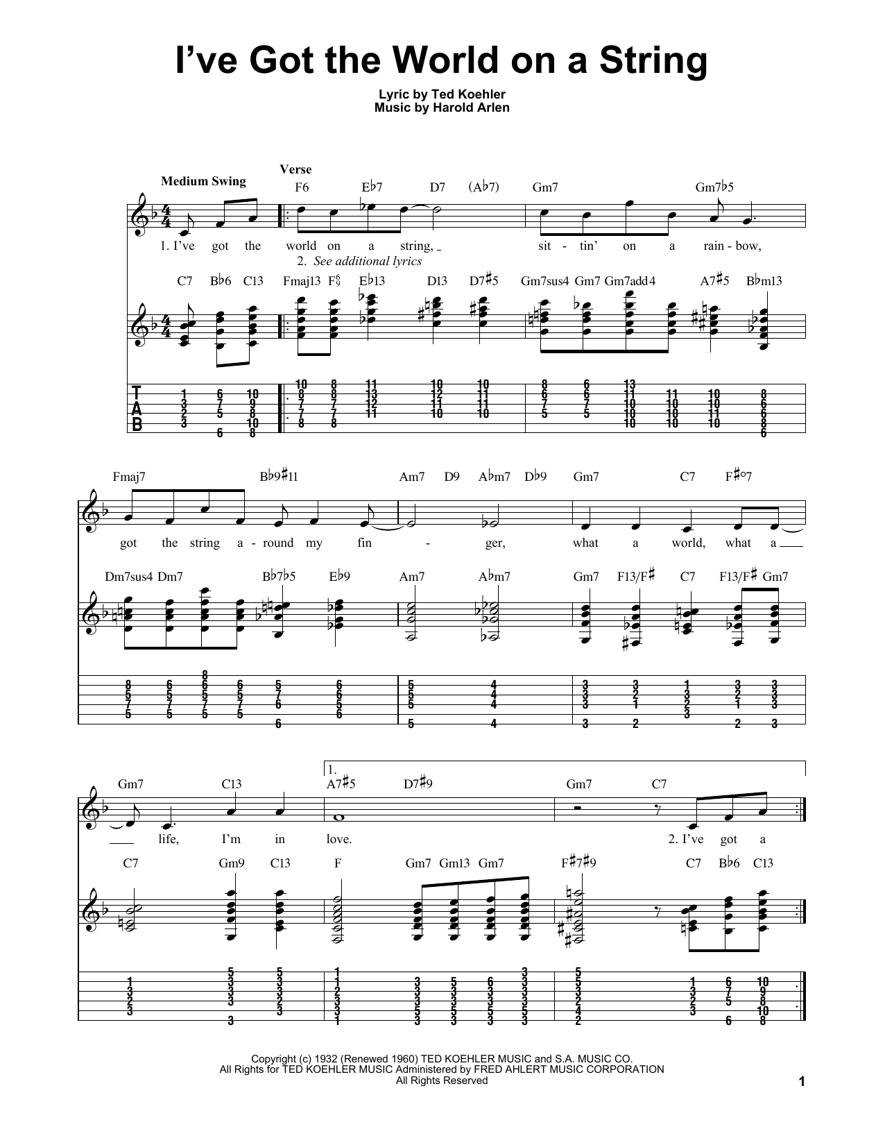 Harold Arlen I've Got The World On A String sheet music notes and chords arranged for Viola Solo