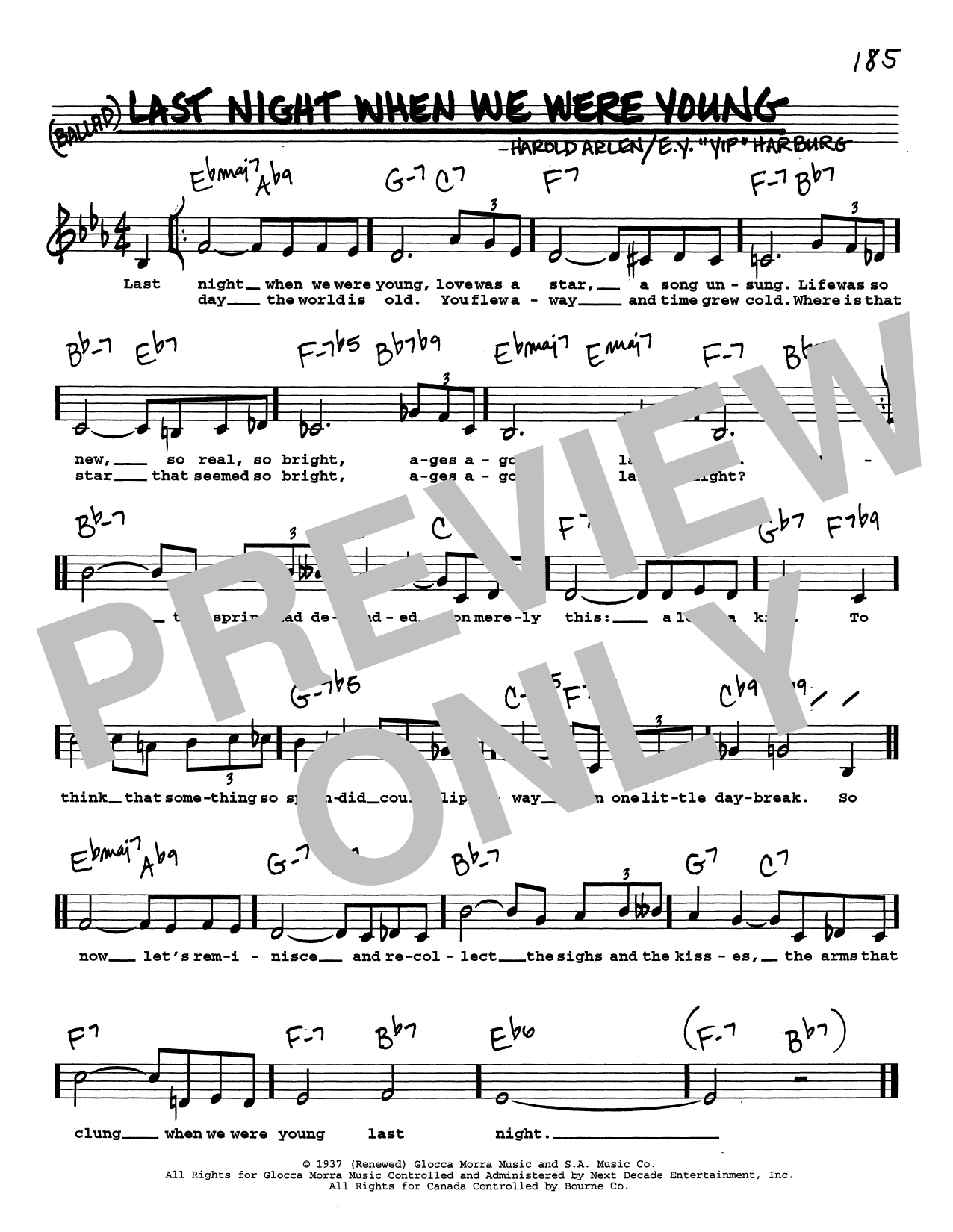 Harold Arlen Last Night When We Were Young (Low Voice) sheet music notes and chords arranged for Real Book – Melody, Lyrics & Chords