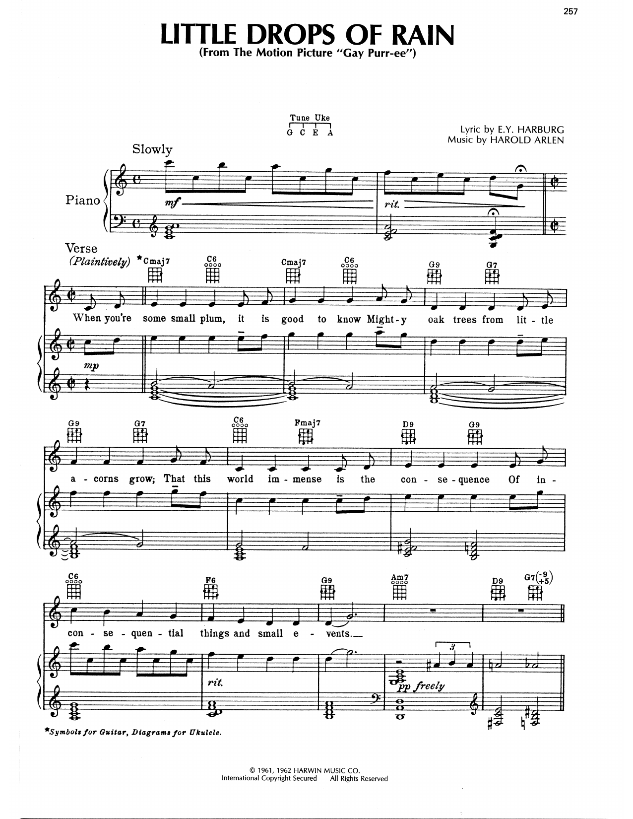 Harold Arlen Little Drops Of Rain sheet music notes and chords arranged for Piano, Vocal & Guitar Chords (Right-Hand Melody)