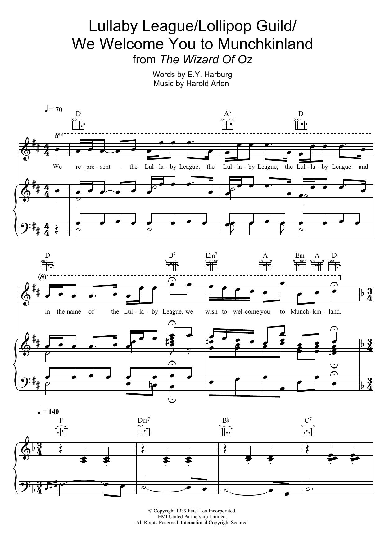 Harold Arlen Lullaby League/Lollipop Guild/We Welcome You To Munchkinland (from 'The Wizard Of Oz') sheet music notes and chords arranged for Ukulele