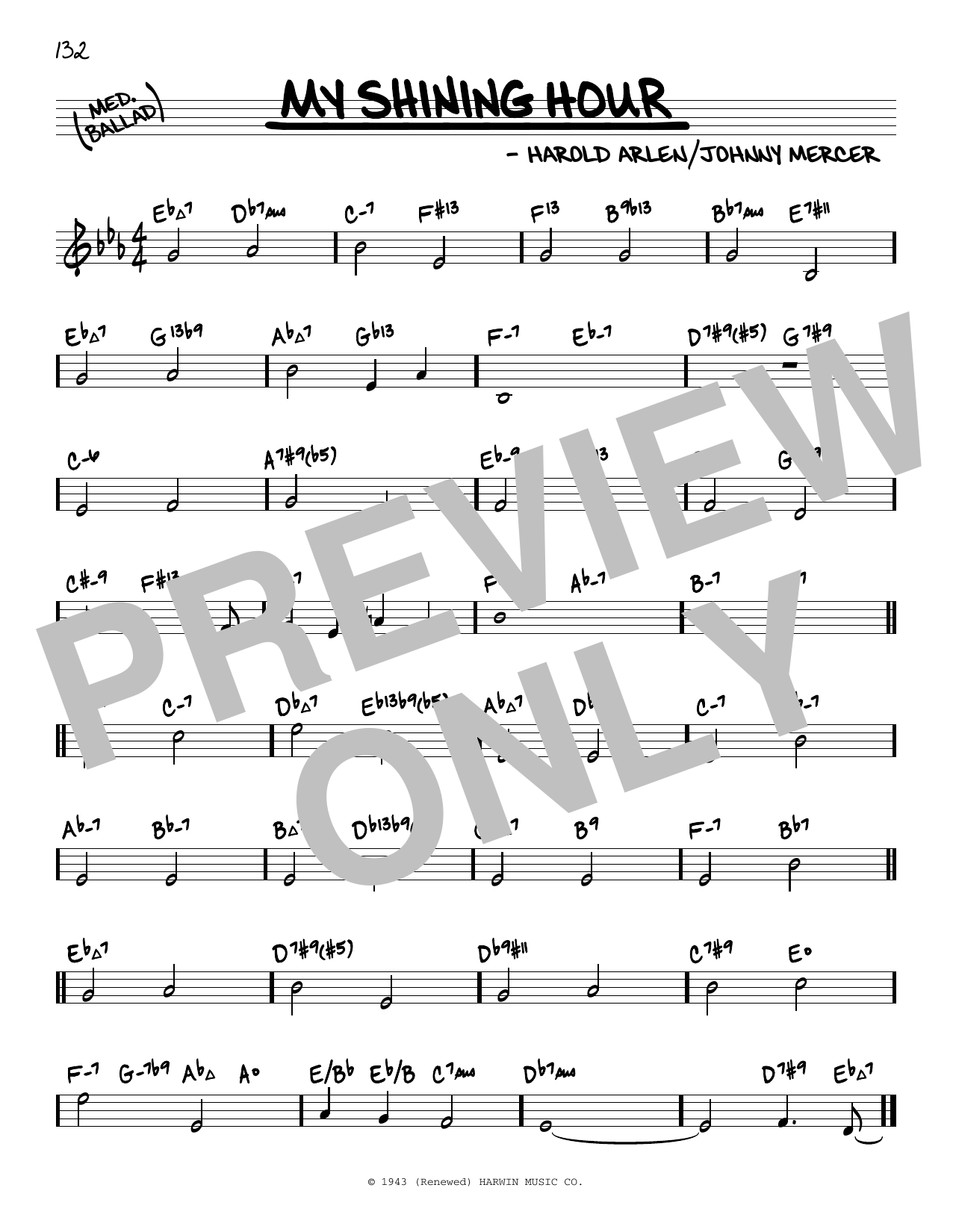 Harold Arlen My Shining Hour (arr. David Hazeltine) sheet music notes and chords arranged for Real Book – Enhanced Chords