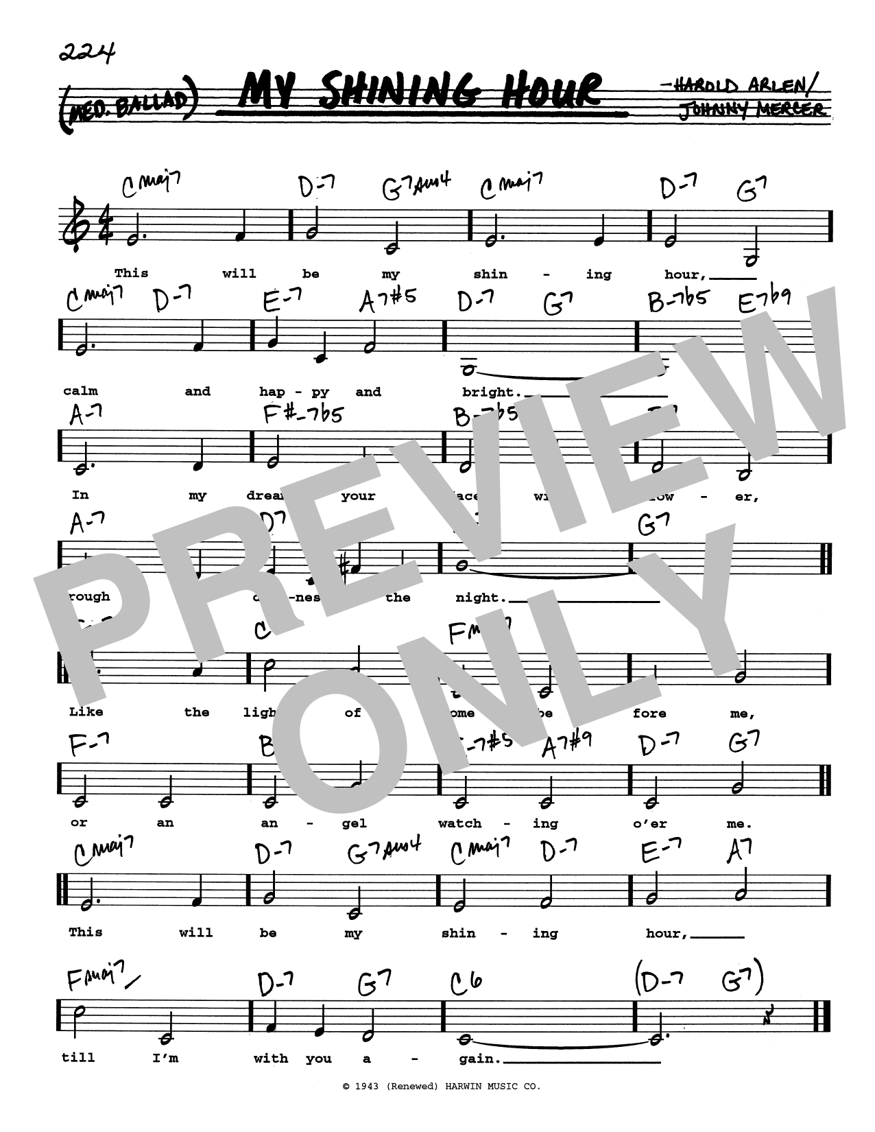 Harold Arlen My Shining Hour (Low Voice) sheet music notes and chords arranged for Real Book – Melody, Lyrics & Chords