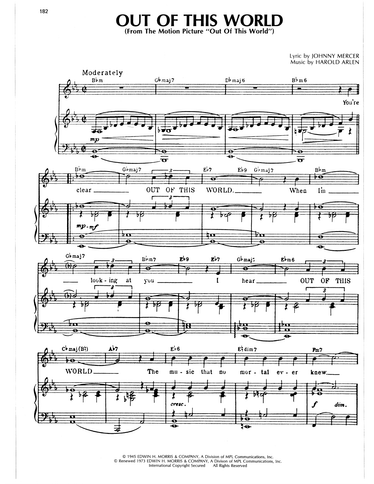 Harold Arlen Out Of This World sheet music notes and chords arranged for Piano, Vocal & Guitar Chords (Right-Hand Melody)