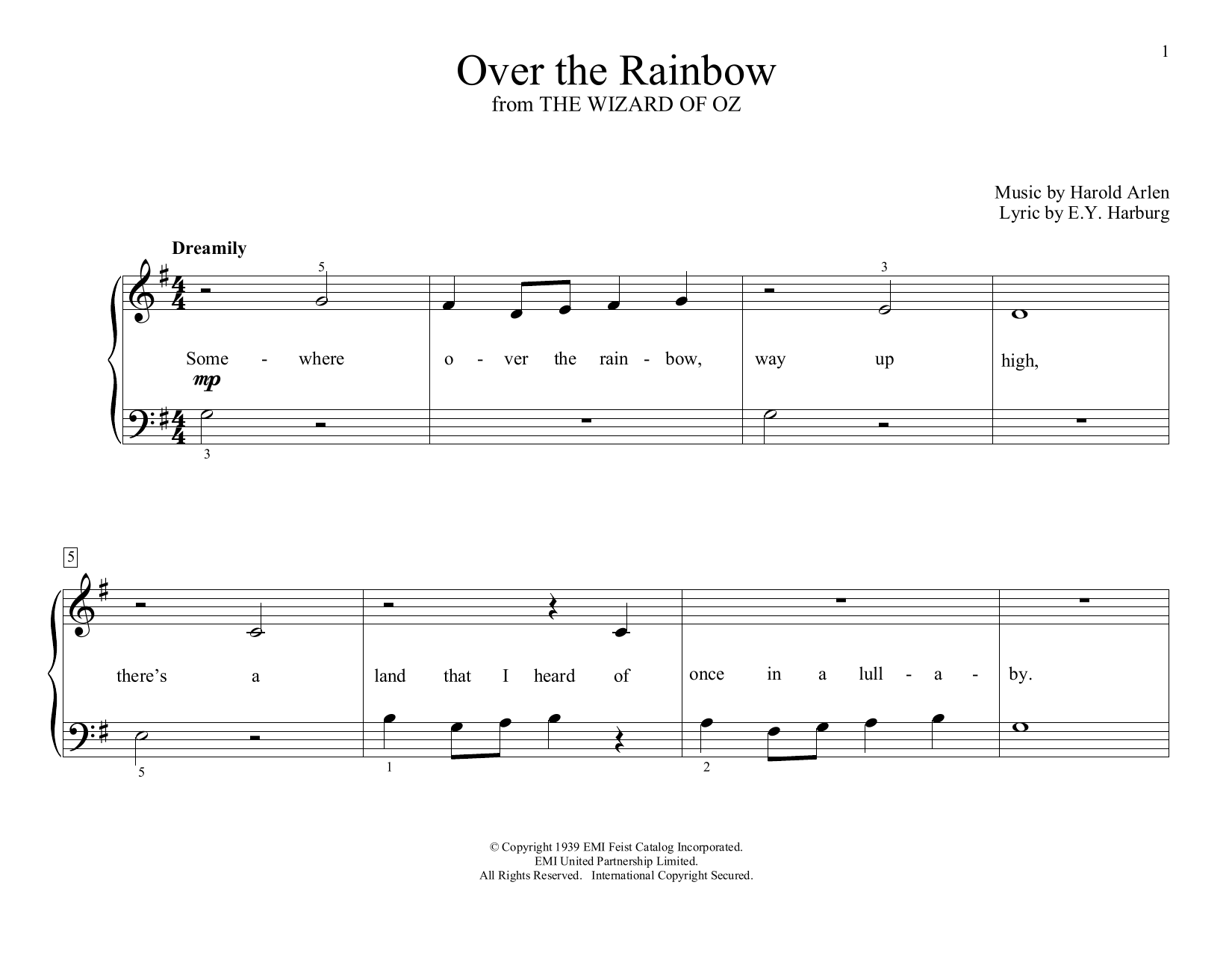 Harold Arlen Over The Rainbow (from The Wizard Of Oz) (arr. Christopher Hussey) sheet music notes and chords arranged for Educational Piano
