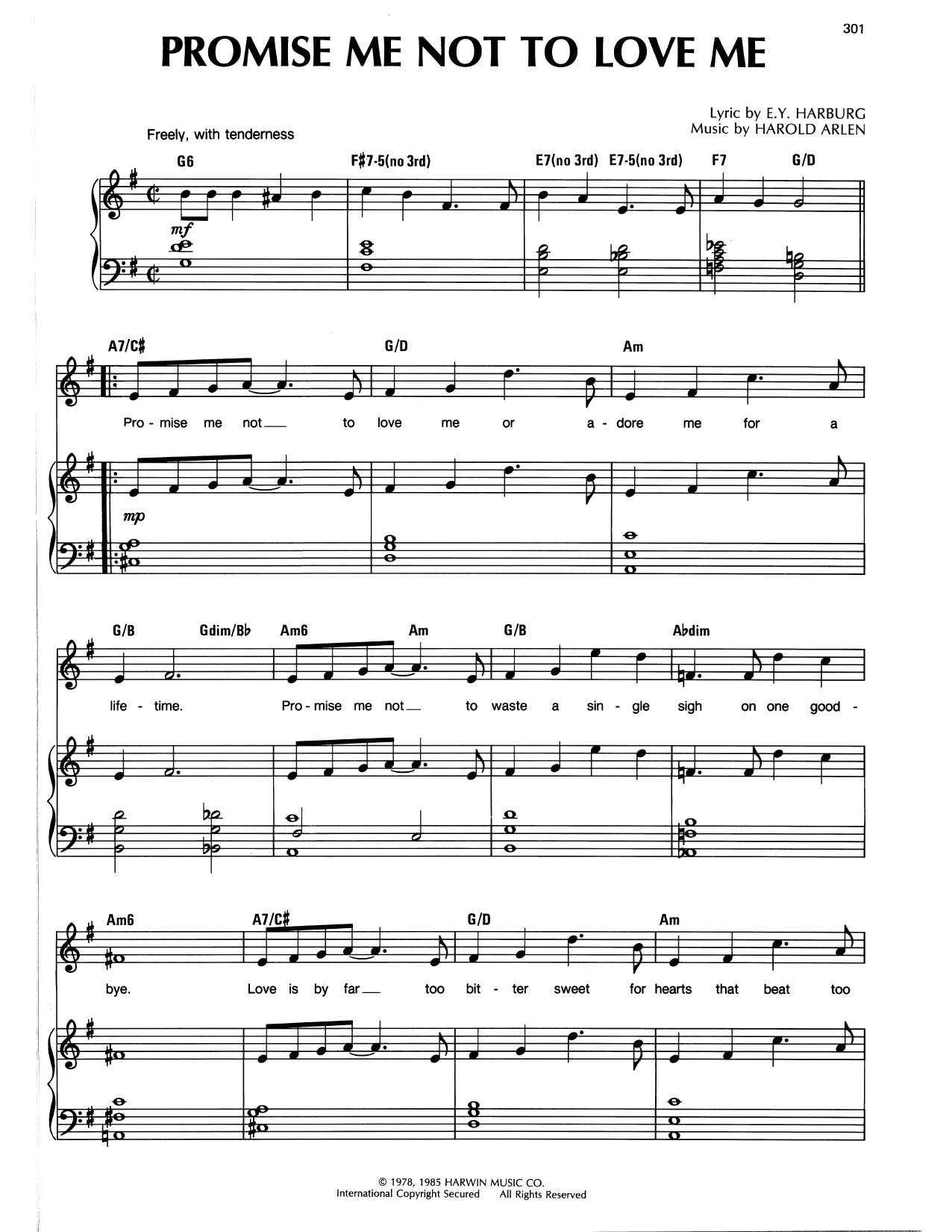 Harold Arlen Promise Me Not To Love Me sheet music notes and chords arranged for Piano, Vocal & Guitar Chords (Right-Hand Melody)