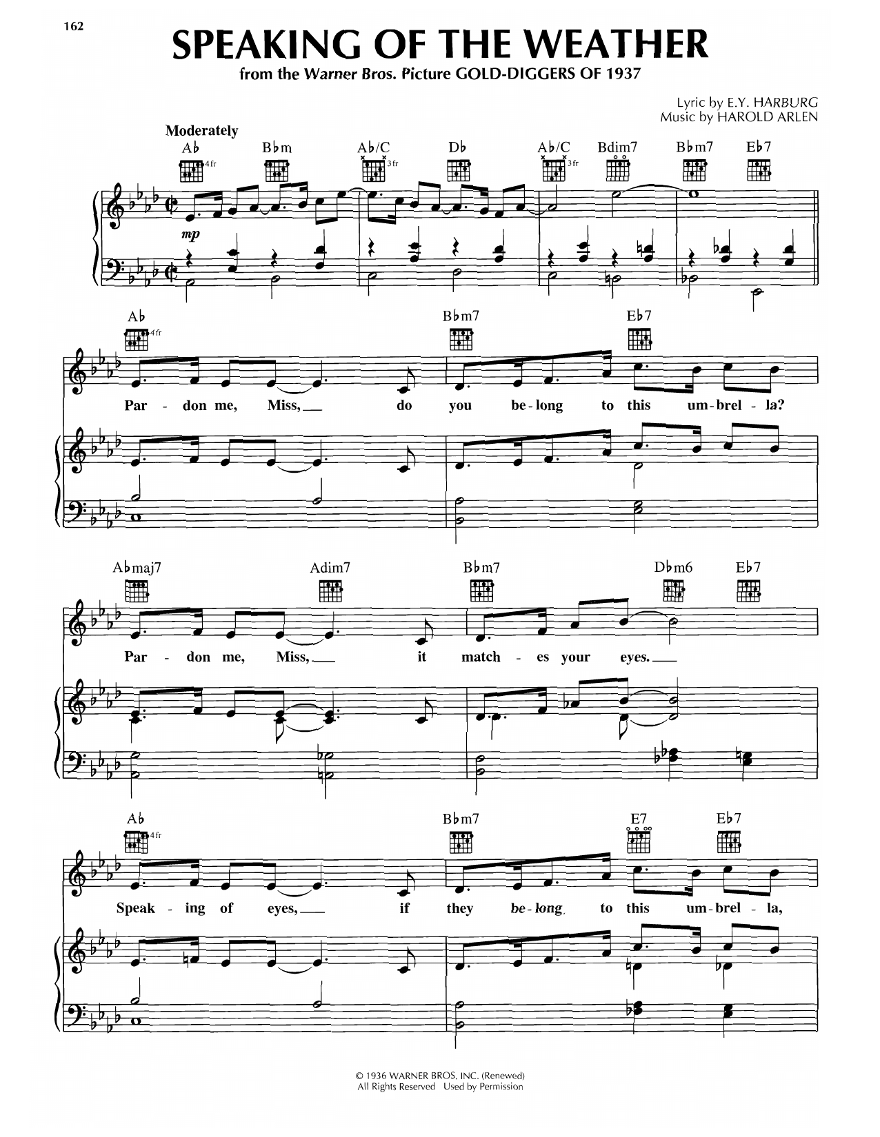 Harold Arlen Speaking Of The Weather sheet music notes and chords arranged for Piano, Vocal & Guitar Chords (Right-Hand Melody)