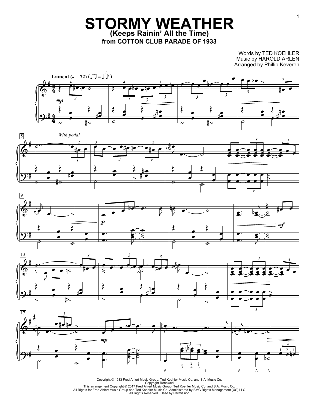 Harold Arlen Stormy Weather (Keeps Rainin' All The Time) (arr. Phillip Keveren) sheet music notes and chords arranged for Piano Solo