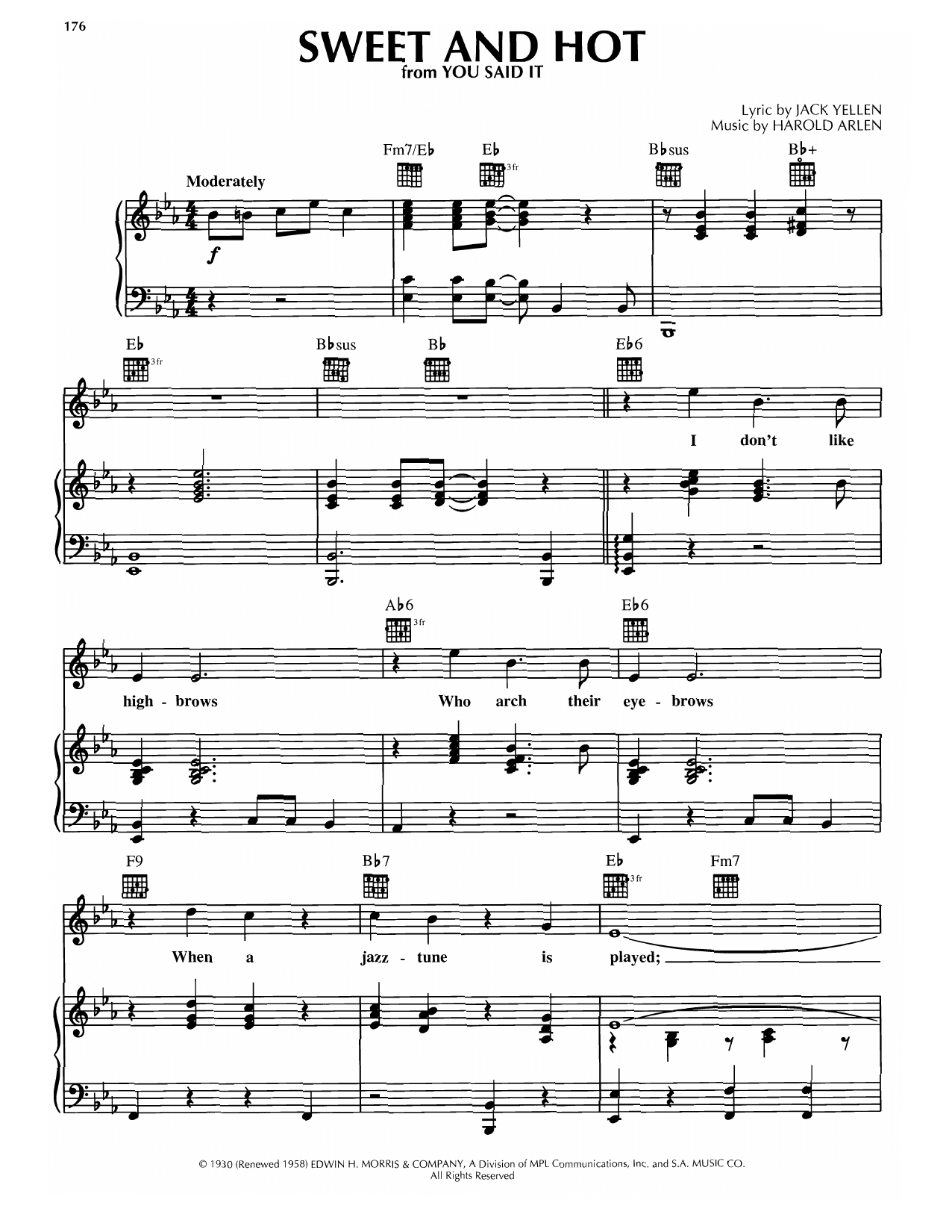 Harold Arlen Sweet And Hot sheet music notes and chords arranged for Piano, Vocal & Guitar Chords (Right-Hand Melody)
