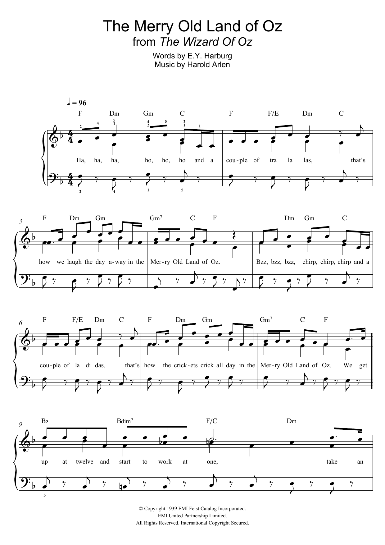 Harold Arlen The Merry Old Land Of Oz (from 'The Wizard Of Oz') sheet music notes and chords arranged for Easy Piano